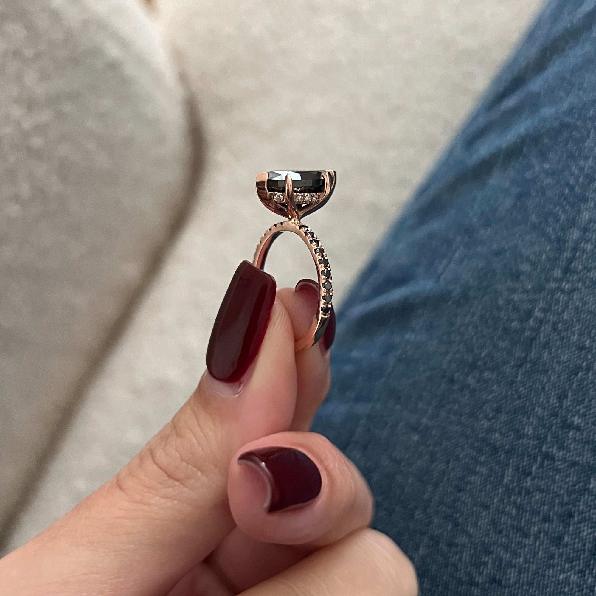 Black & White Natural Diamond Marquise Cut Engagement Ring