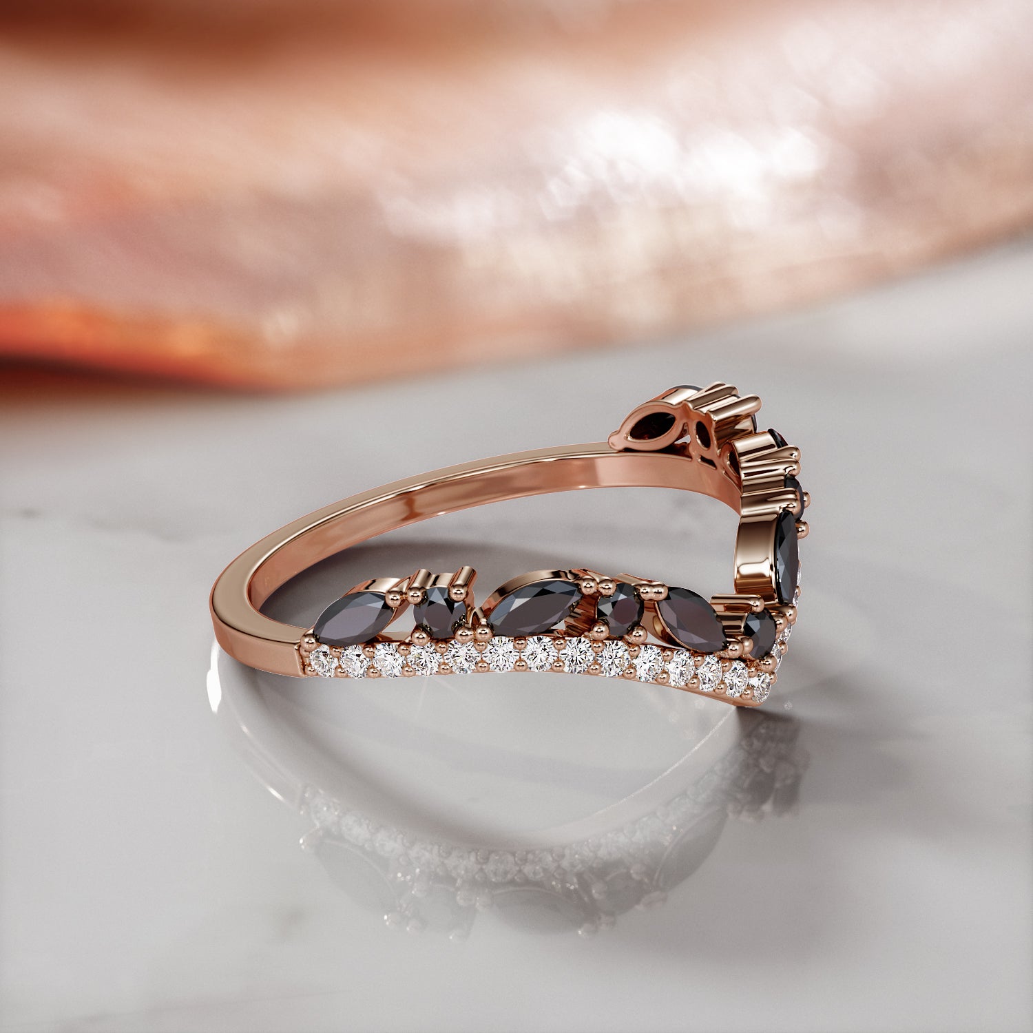 1.2 Carats Round & Marquise Black Diamond Wedding Band