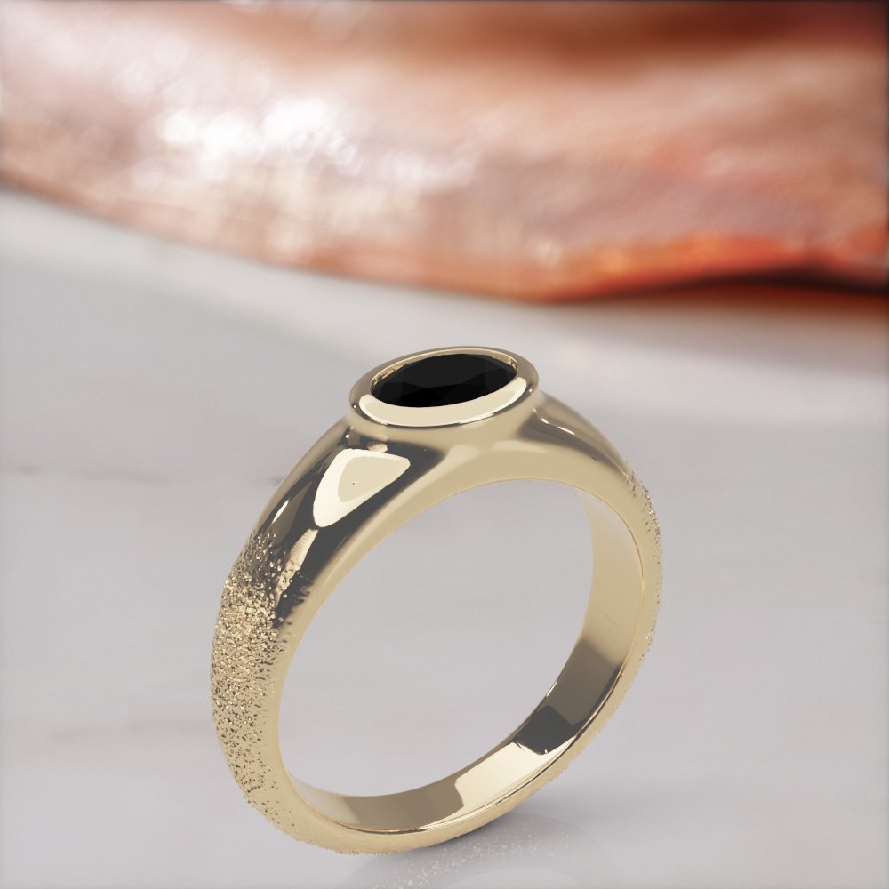 Smoothen engagement ring in yellow gold standing upright, three-quarter view of the rounded band