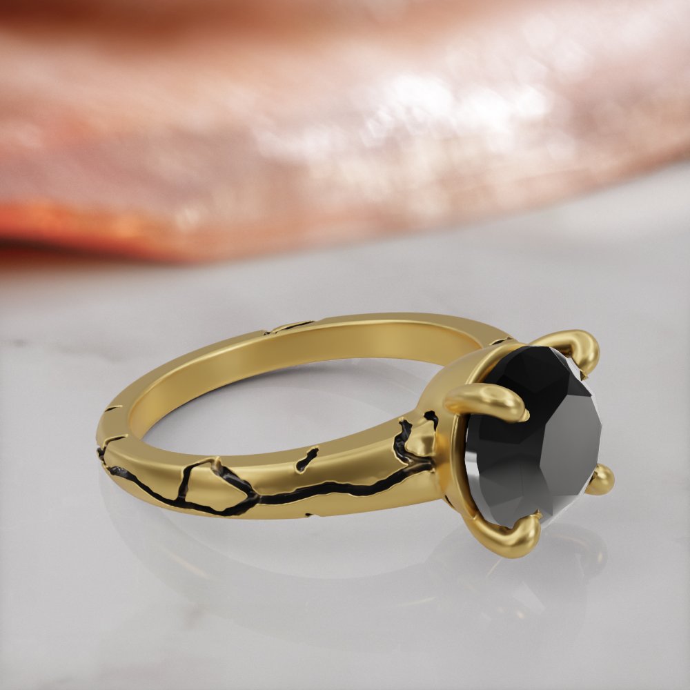 Kintsugi engagement ring in yellow gold, the cracked satin band