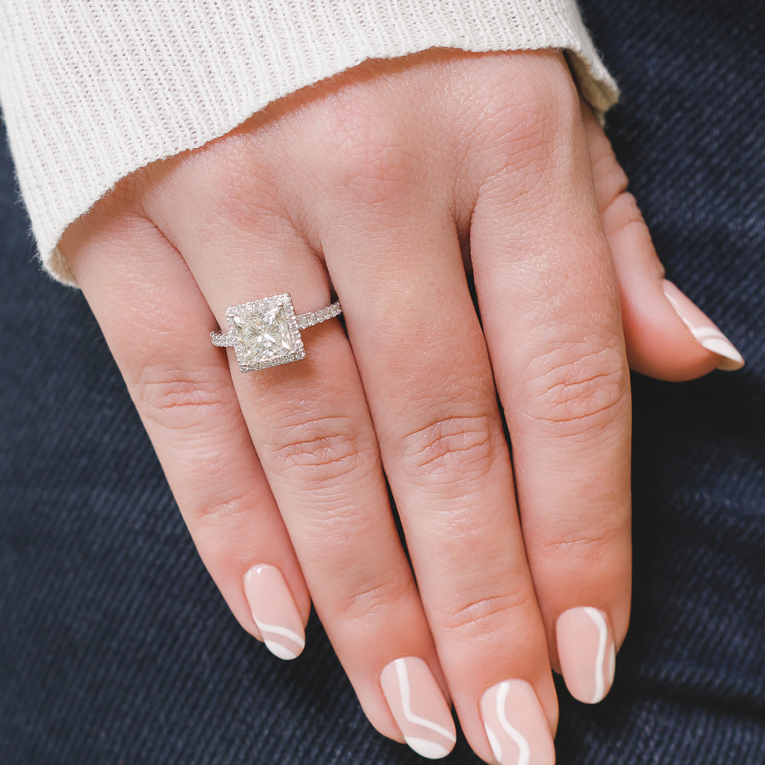 Square Natural Princess Cut  Diamond Engagement Ring