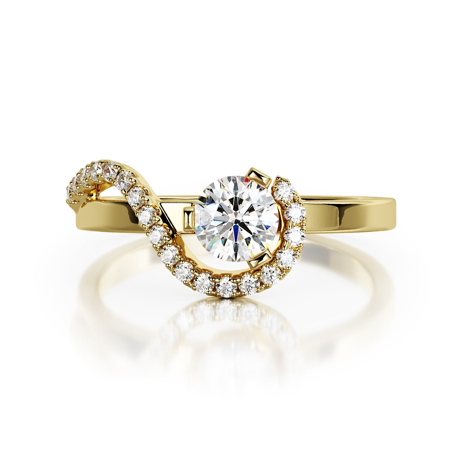 Wavey Natural Round  Diamond Engagement Ring in Yellow Gold