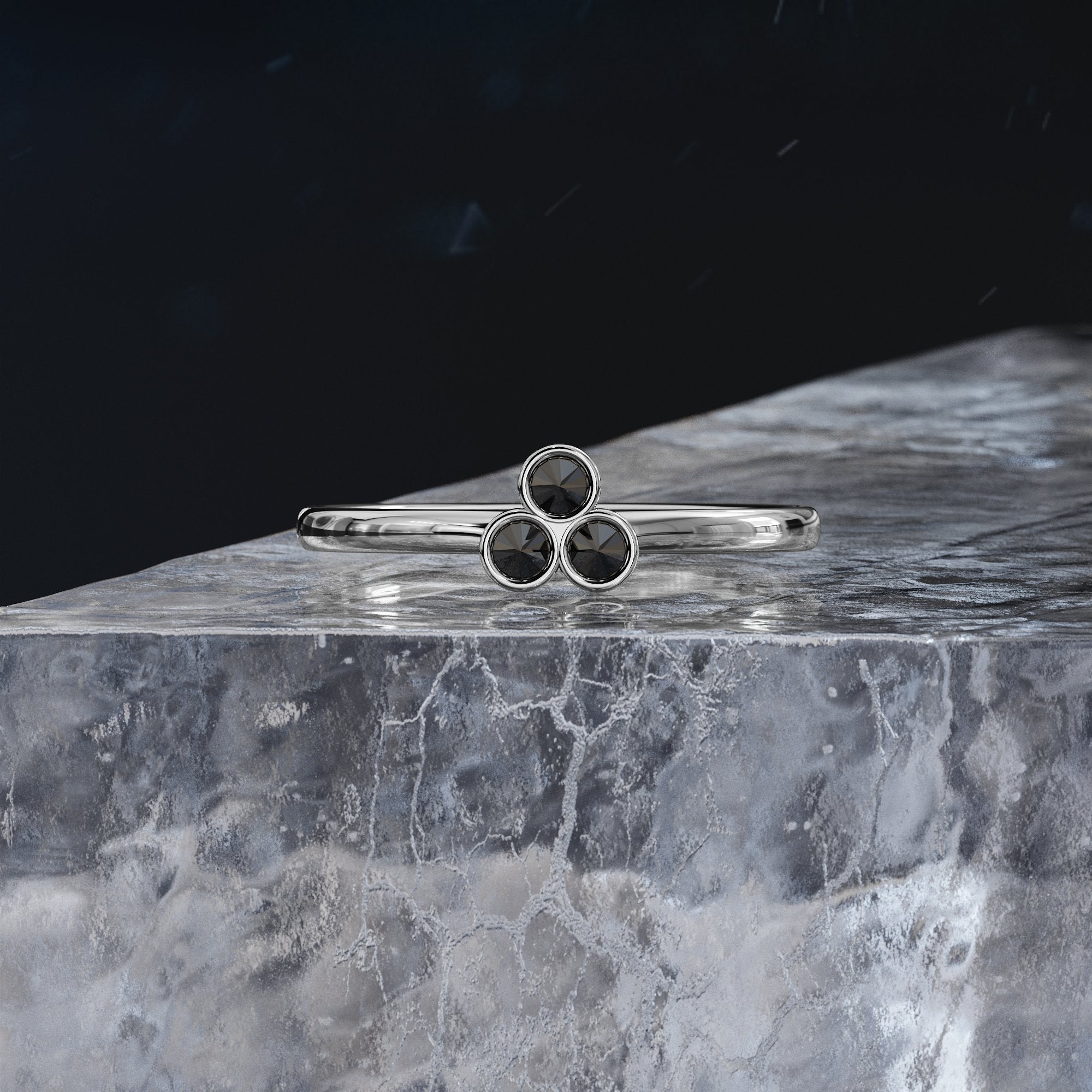 Wild's Triplet - Inverted  Natural Black Diamond Ring