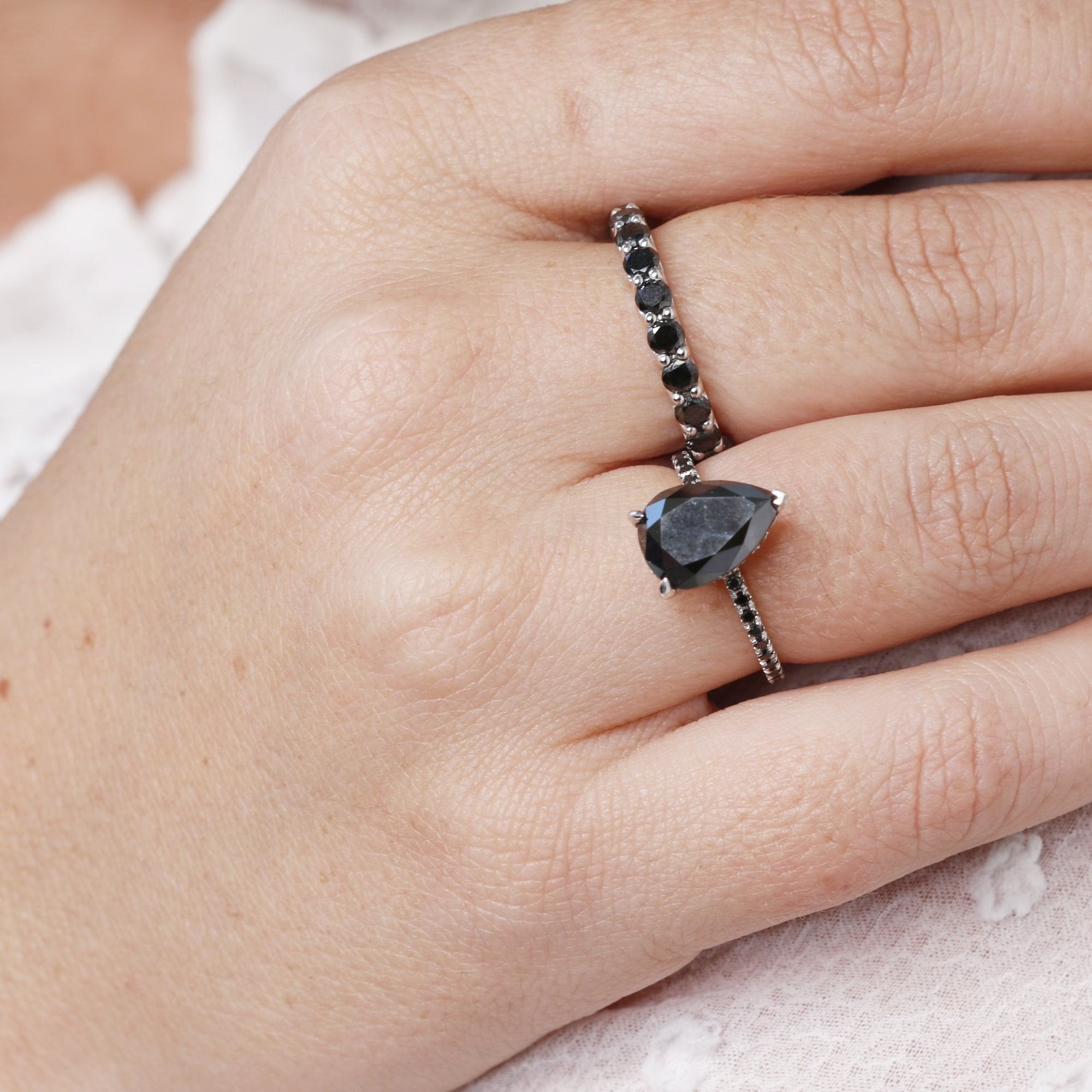 Unique Eternity Wedding Ring with Round Cut Natural Black Diamonds