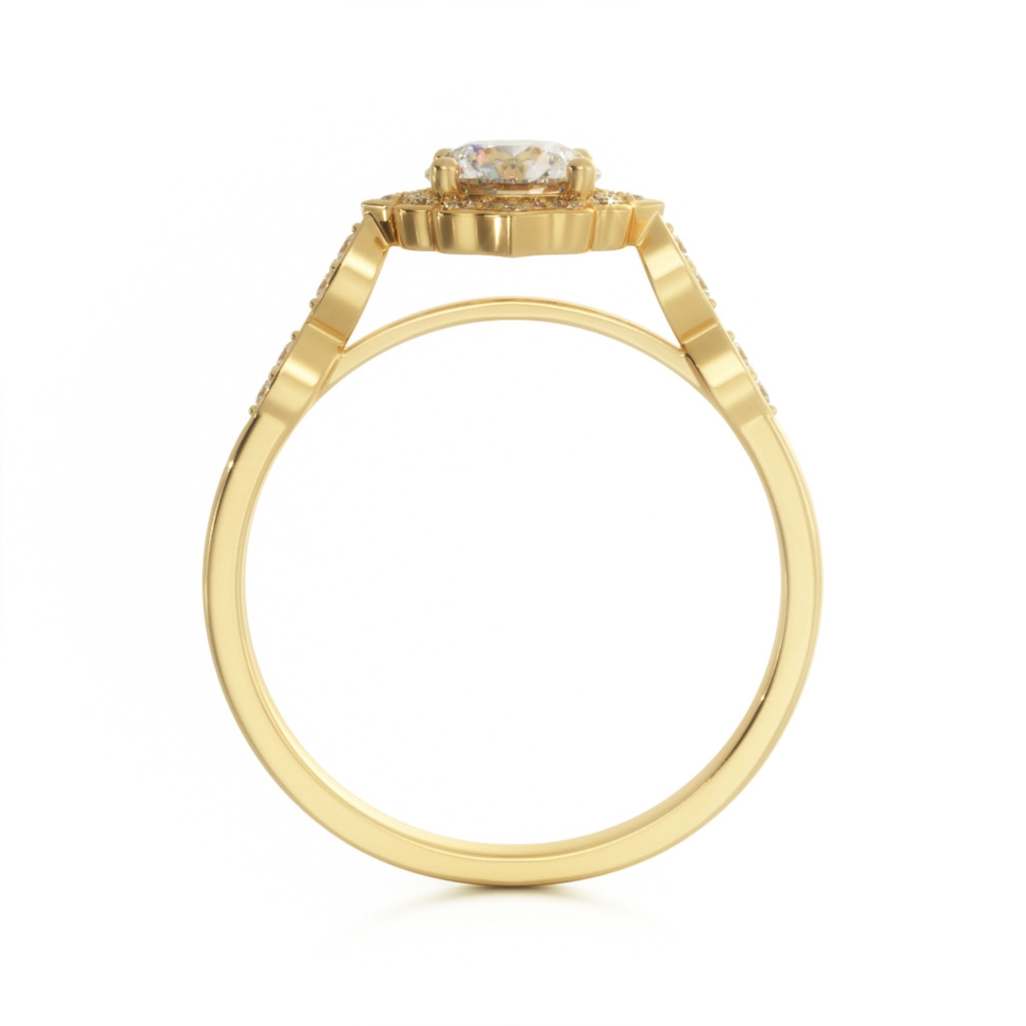 Decorative Halo Natural Round  Diamond Engagement Ring