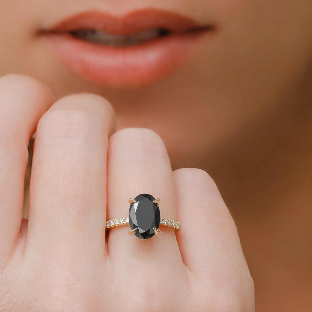 Black & White Natural Diamond Oval Cut Engagement Ring