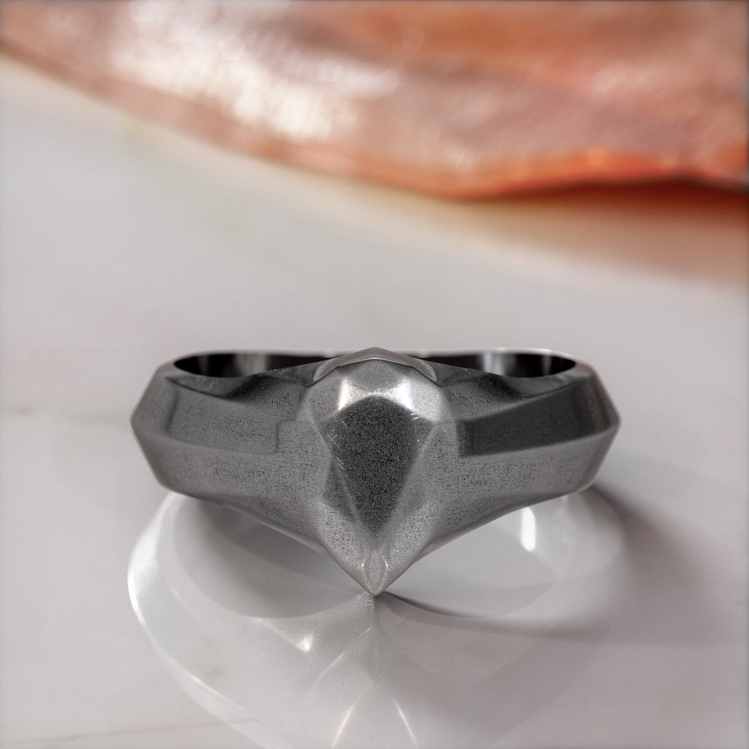 14K Diamond Shaped Signet Ring For Men