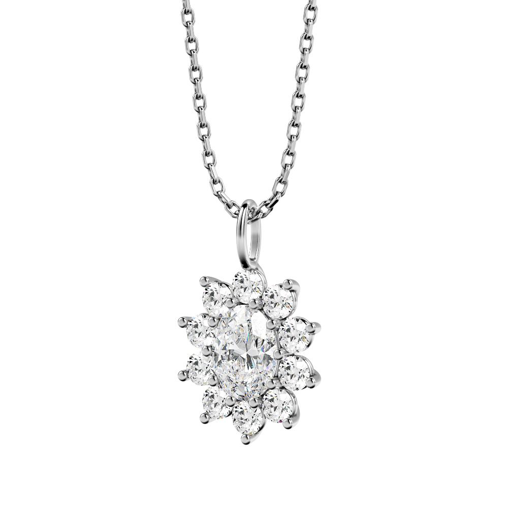 Halo Natural Diamond Flower Pendant with a White Necklace