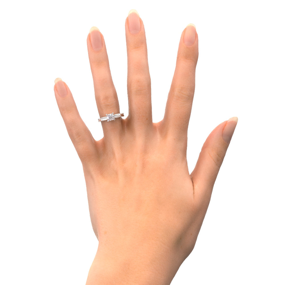 Twisted Shank Natural Round  Diamond Engagement Ring in White Gold