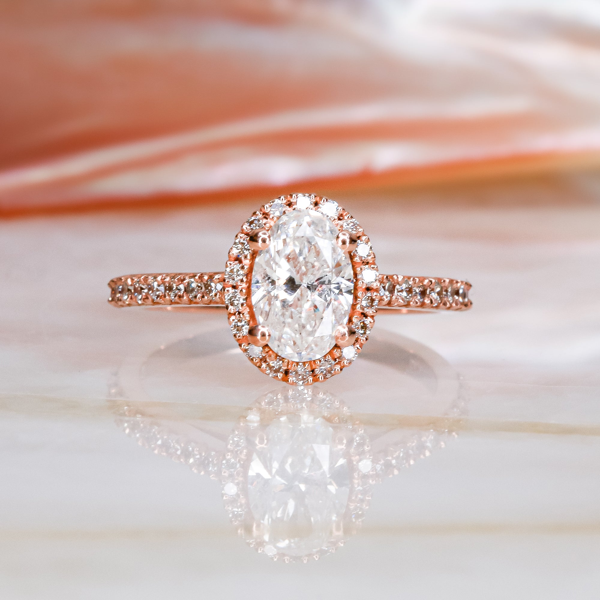 Halo Natural Oval Cut Diamond Engagement Ring