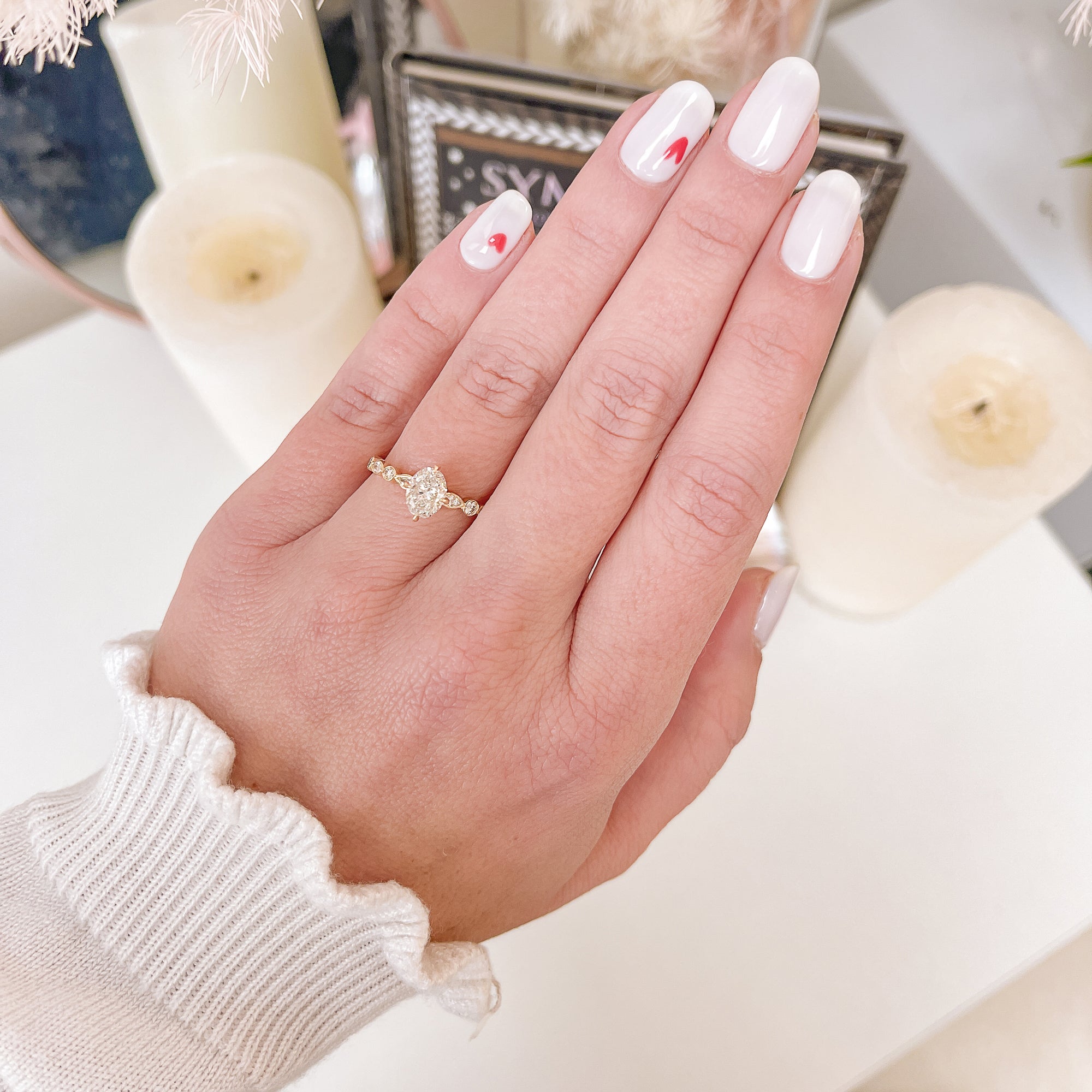 Hidden halo  Natural Oval  Diamond Engagement Ring