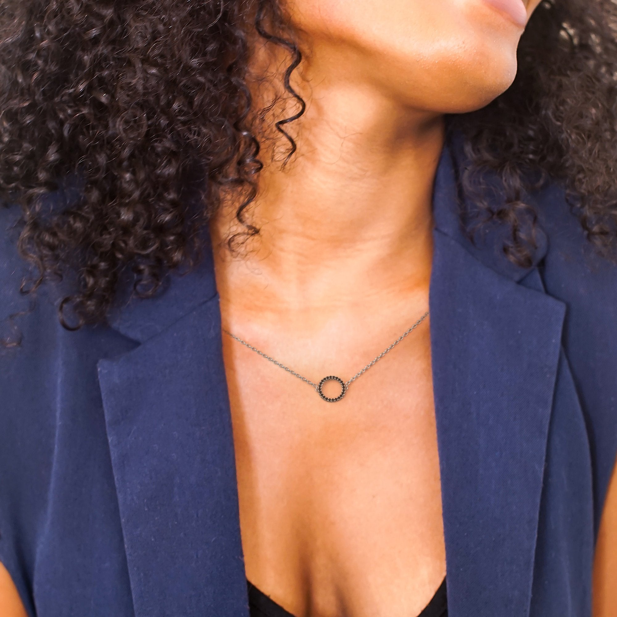 Natural Black Diamond Alternative Pendant with a White Necklace