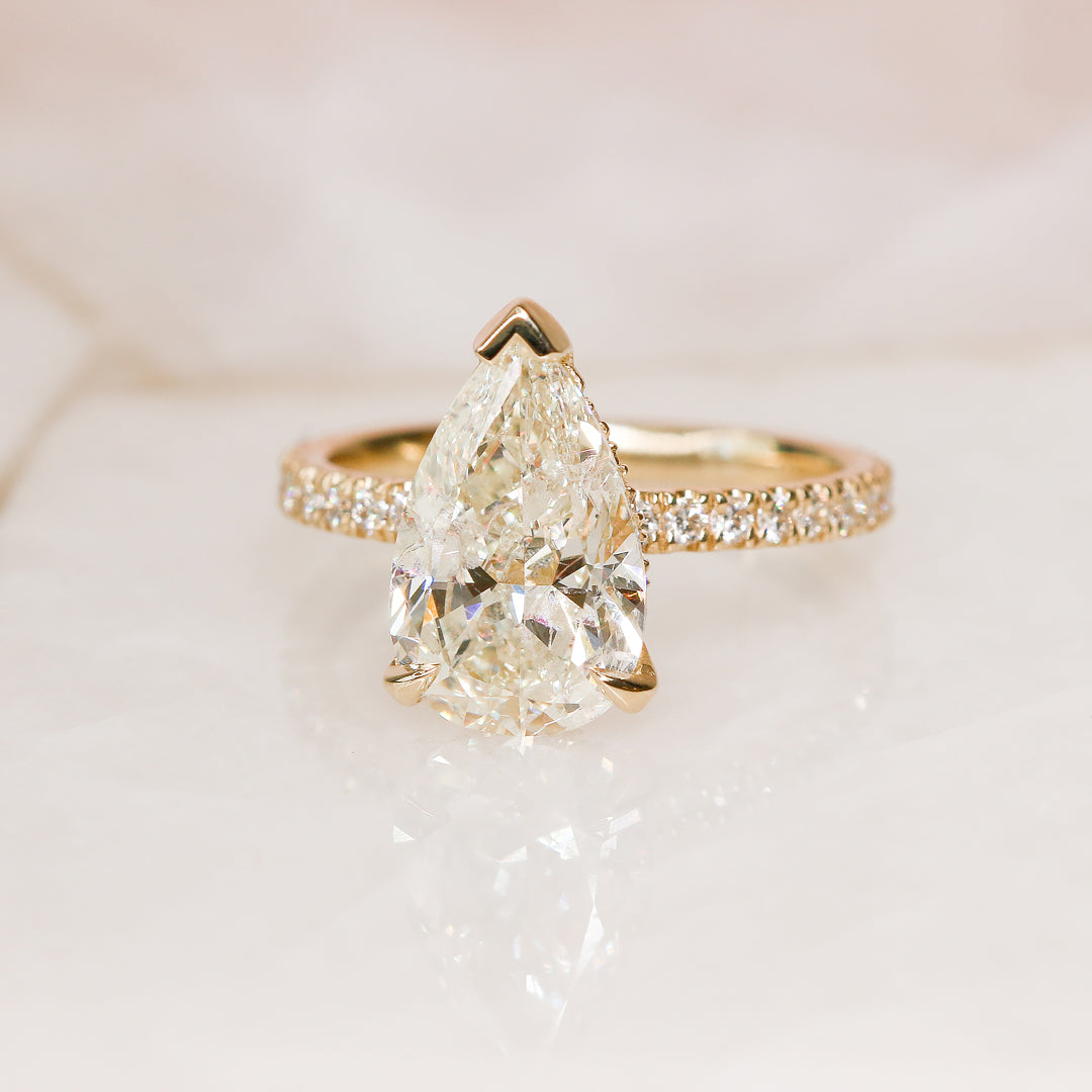 3.69 Carat Natural Pear Cut Diamond Engagement Ring
