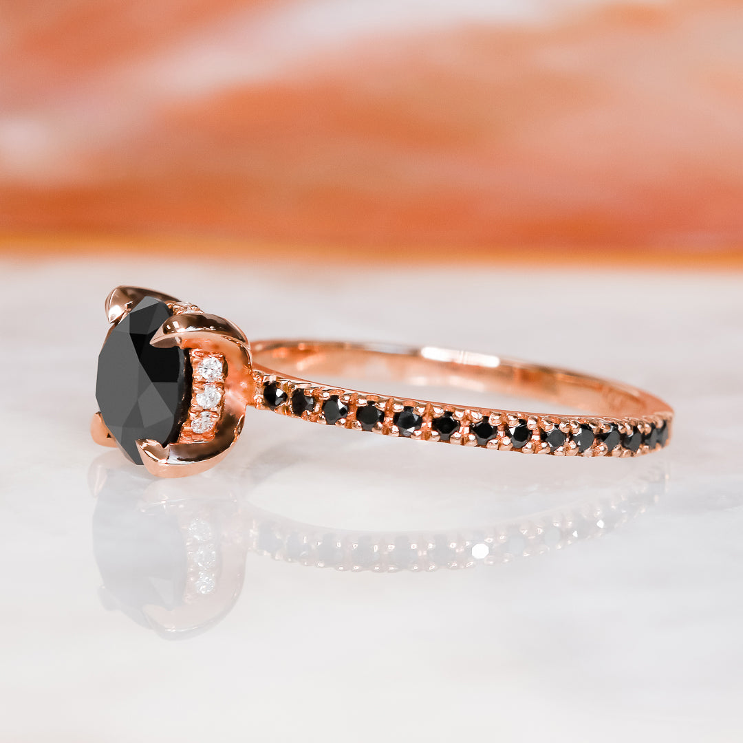 Baixa   Unique  Natural Black Diamond Round Engagement Ring