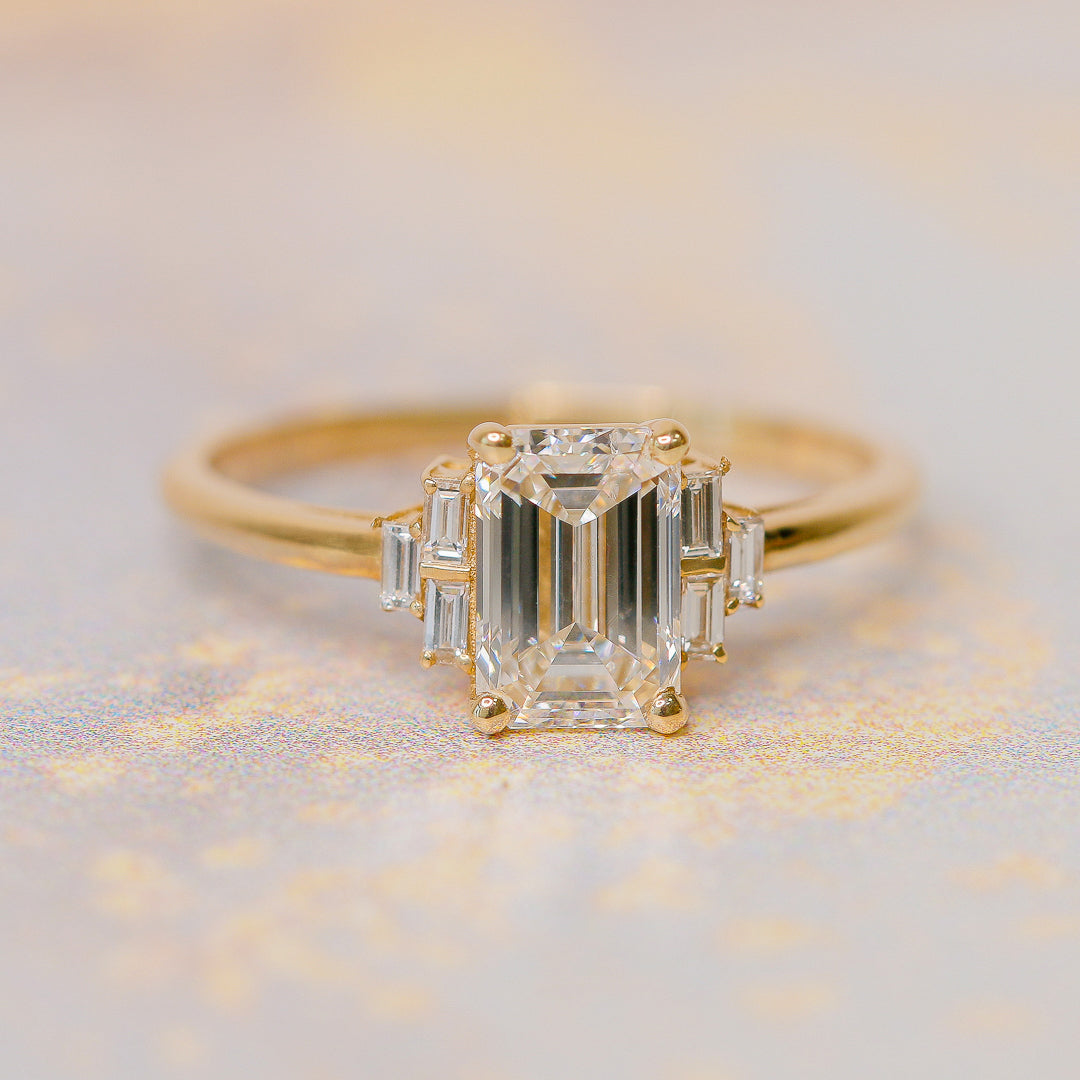 4 Prongs Natural Emerald  Diamond Engagement Ring