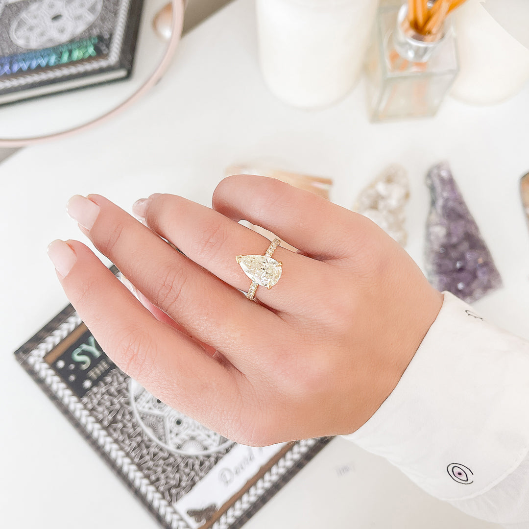 3.69 Carat Natural Pear Cut Diamond Engagement Ring
