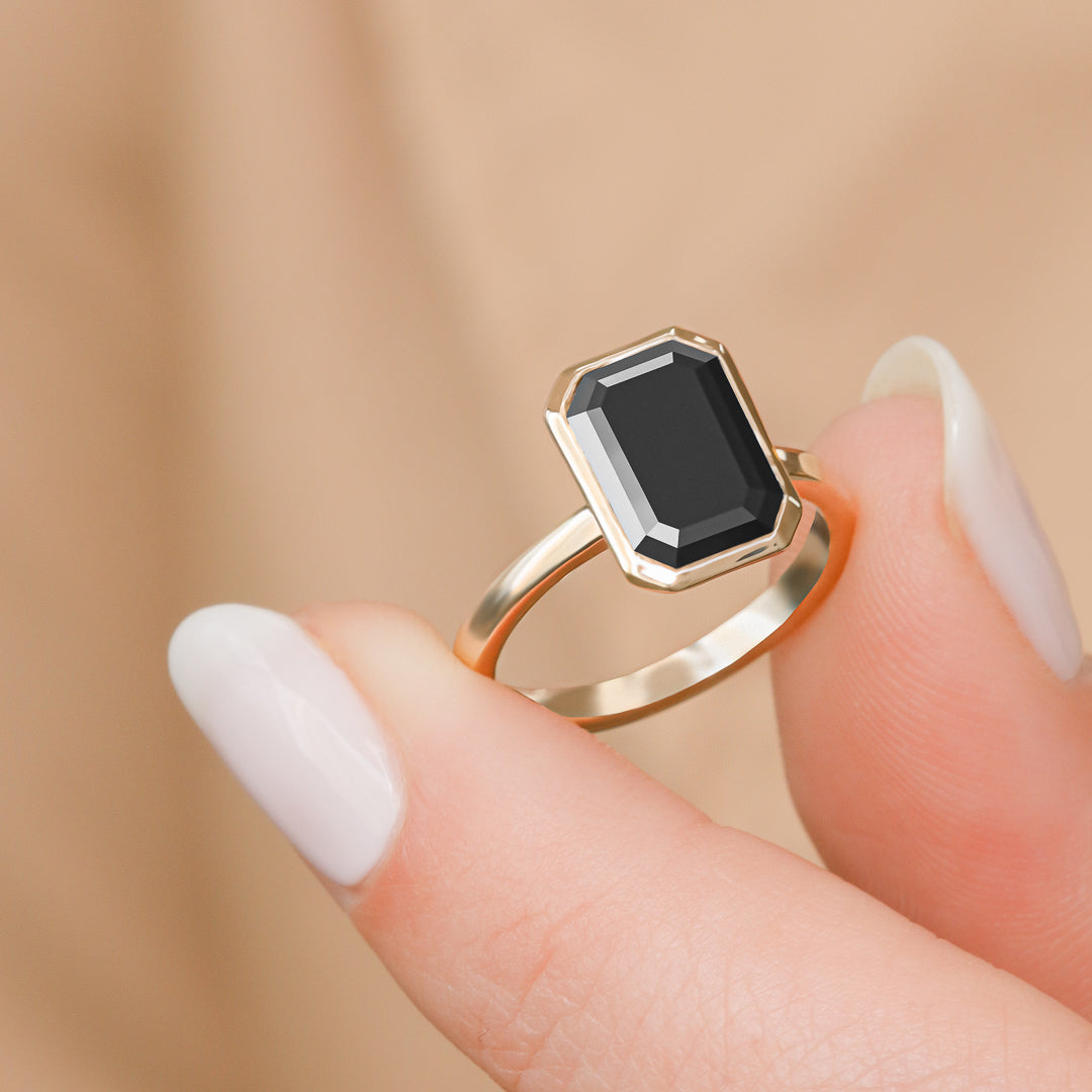 Bezel Natural Black Diamond Emerald Cut