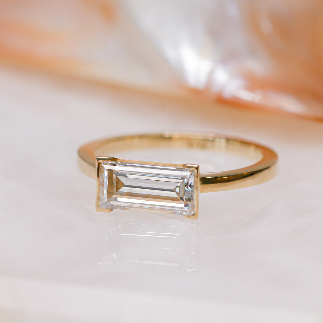 Semi Bezel Natural East-West Baguette Cut  Diamond Engagement Ring