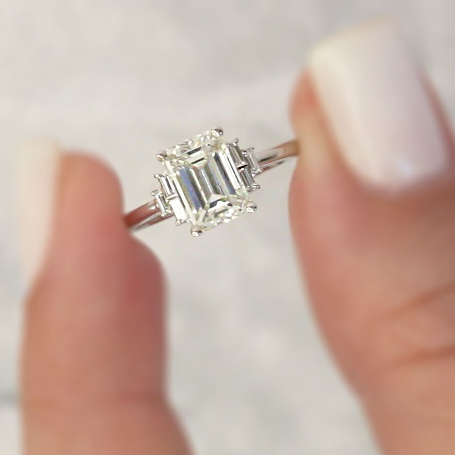Bright Sky - 4 Prongs Natural Emerald  Diamond Engagement Ring