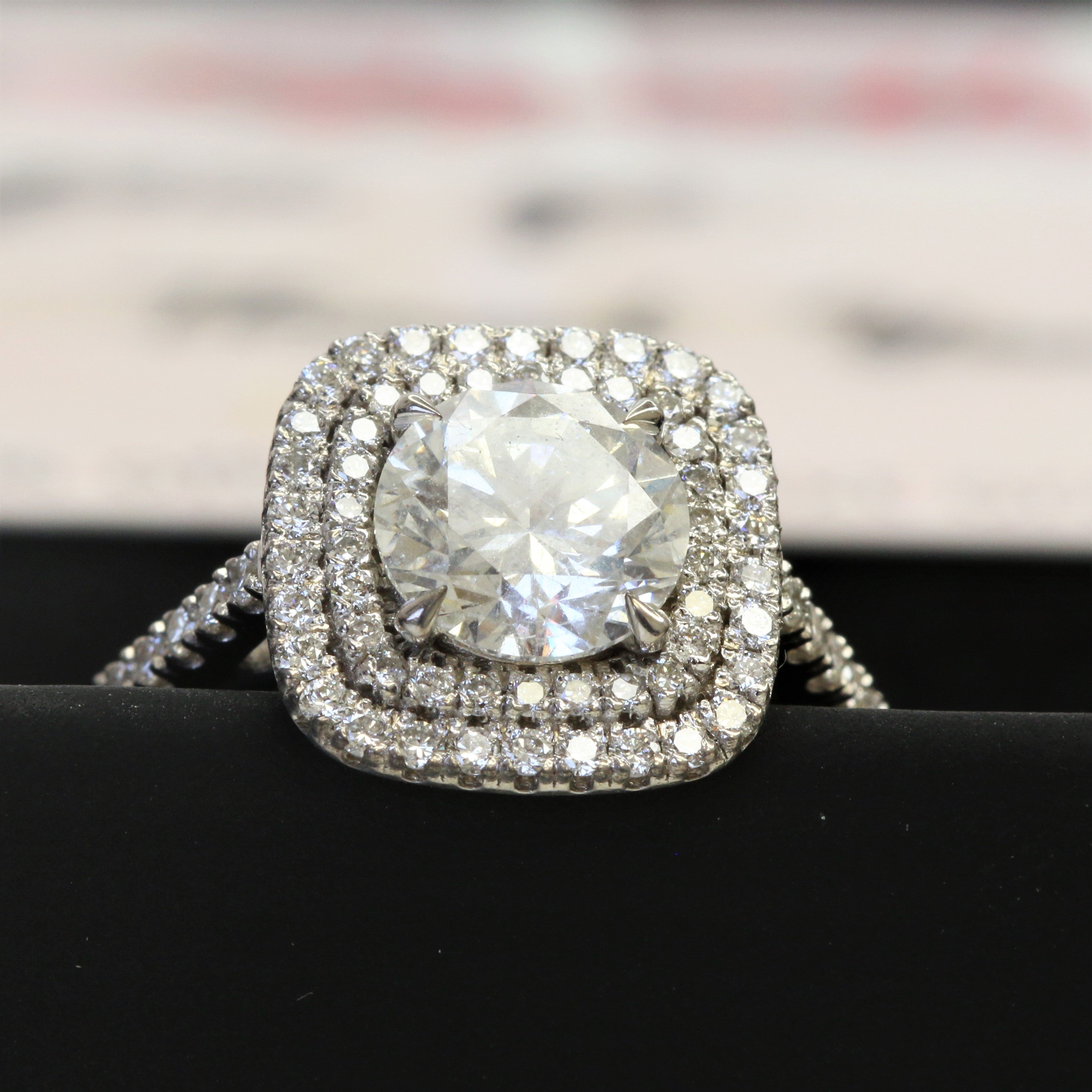 Fiery Flames - Double Halo Natural Round Cut Diamond Engagement Ring