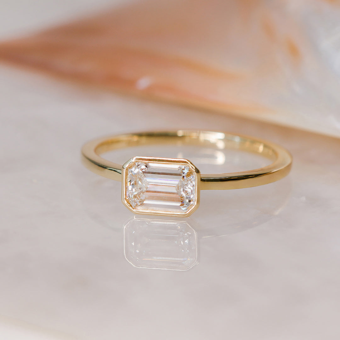 East West Natural Emerald Cut  Diamond Engagement Ring