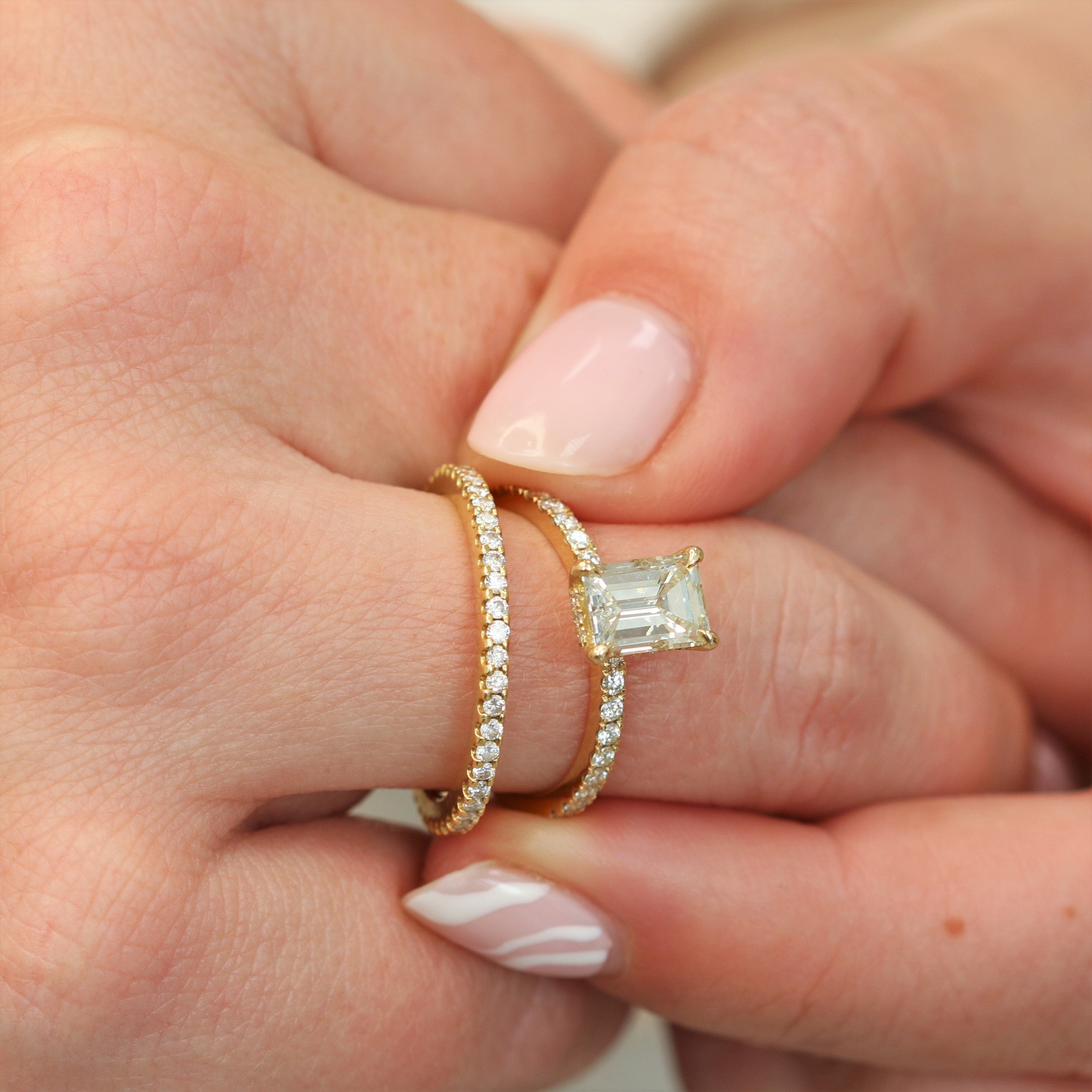 Natural Emerald Cut Diamond Engagement Ring Yellow Gold