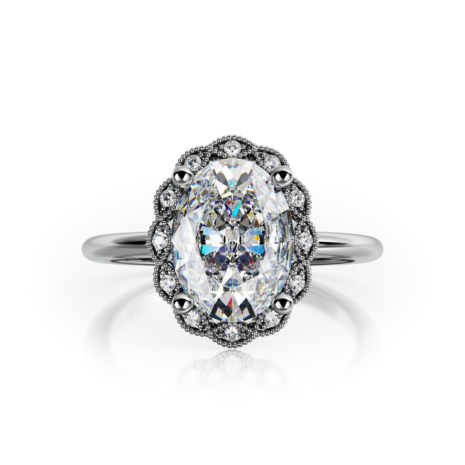 Decorative Halo Natural Oval  Diamond Engagement Ring
