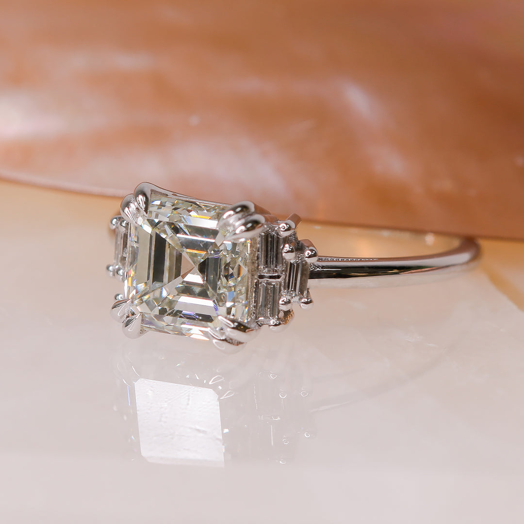 Natural Asscher Cut  Diamond Engagement Ring