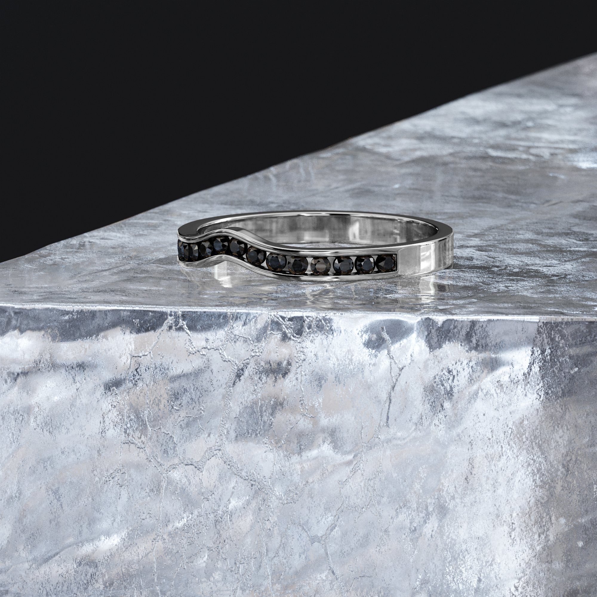 Bubble - Unique Wedding Ring with Round Cut Natural Black Diamonds