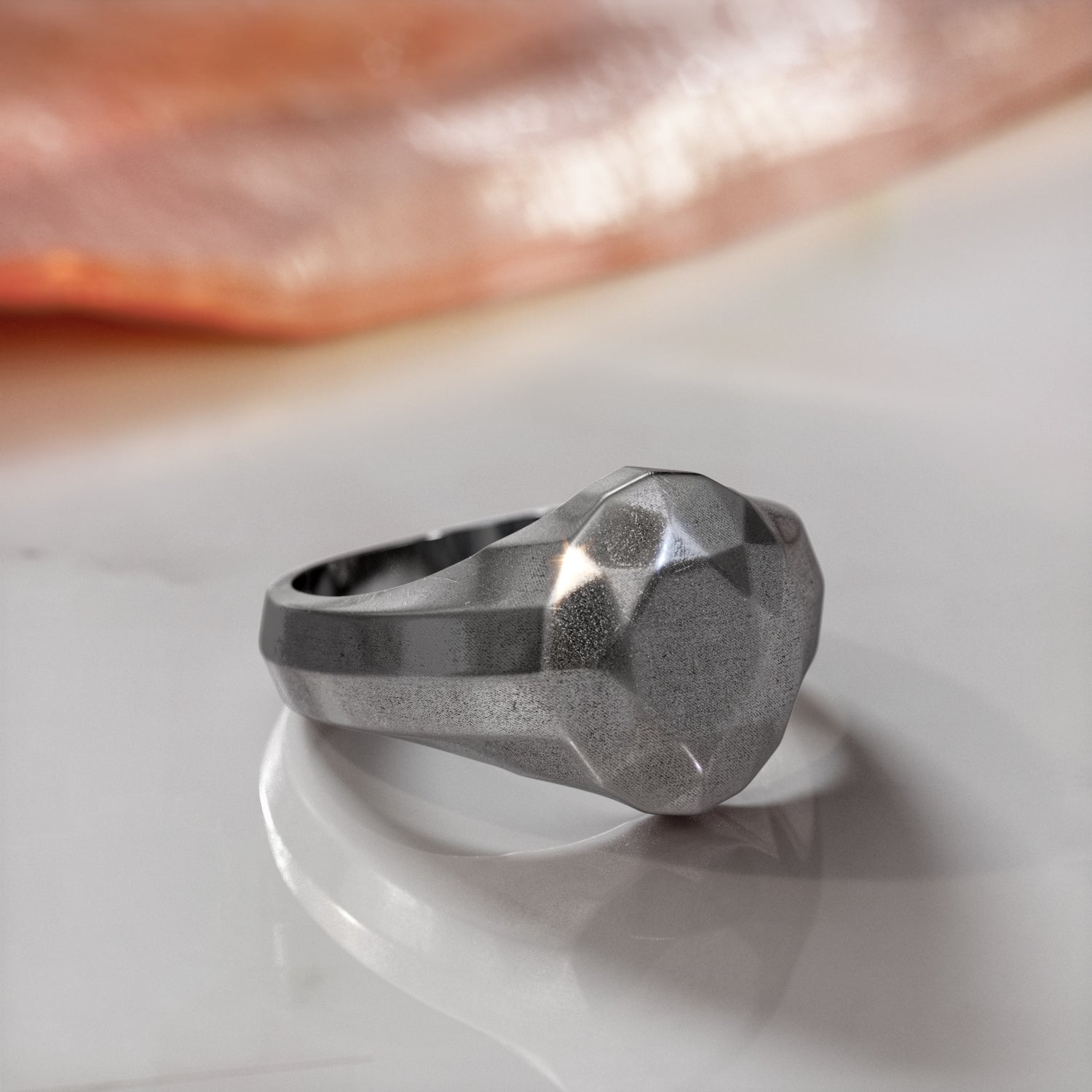 14K Diamond Shaped Signet Ring For Men