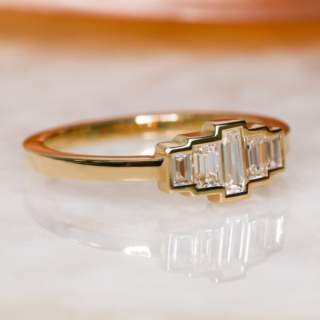 Silver Moon - Art-Deco Bezel Natural Baguettes cut Diamond Wedding Band