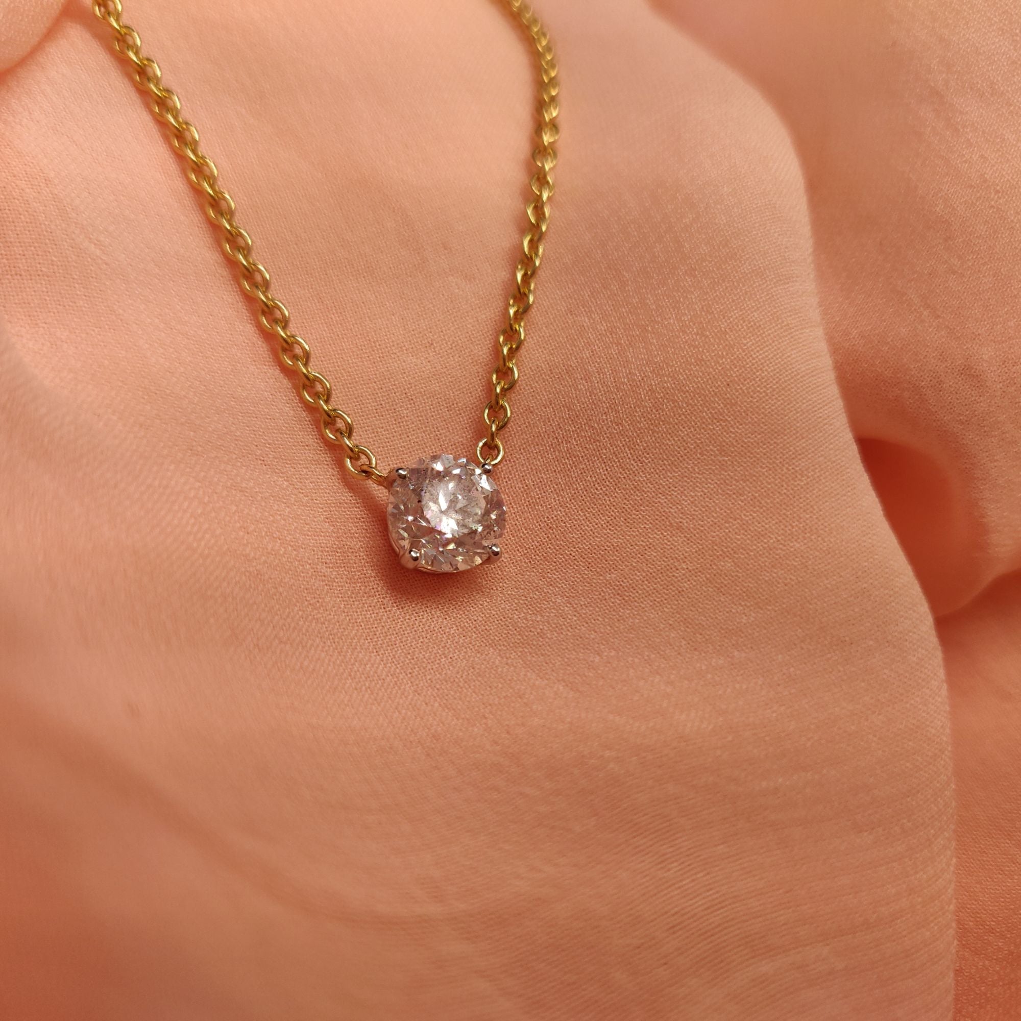 Floating 1.5 Carat Natural Diamond Solitaire Pendant with a Yellow Necklace