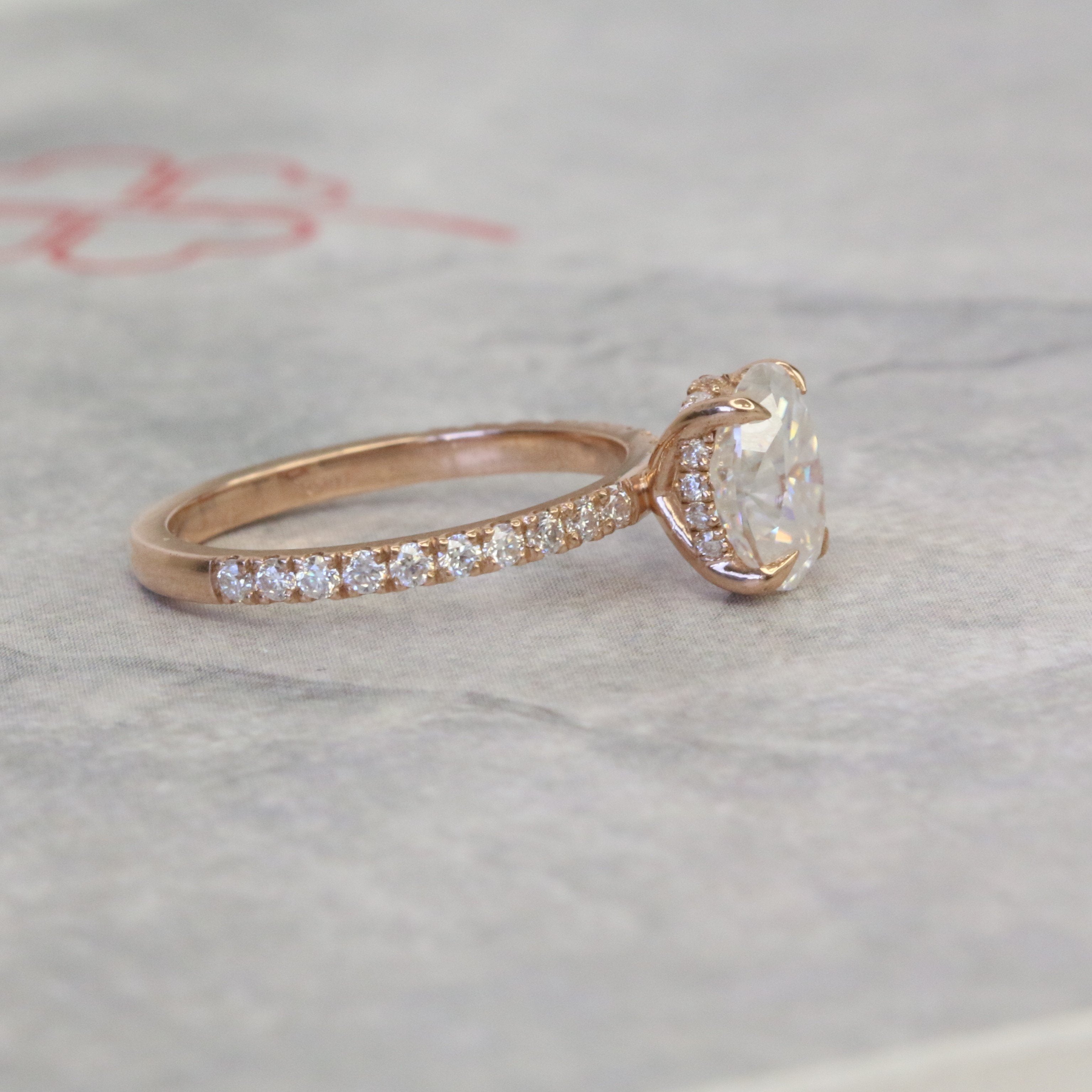 Hidden Halo Natural Oval  Diamond Engagement Ring