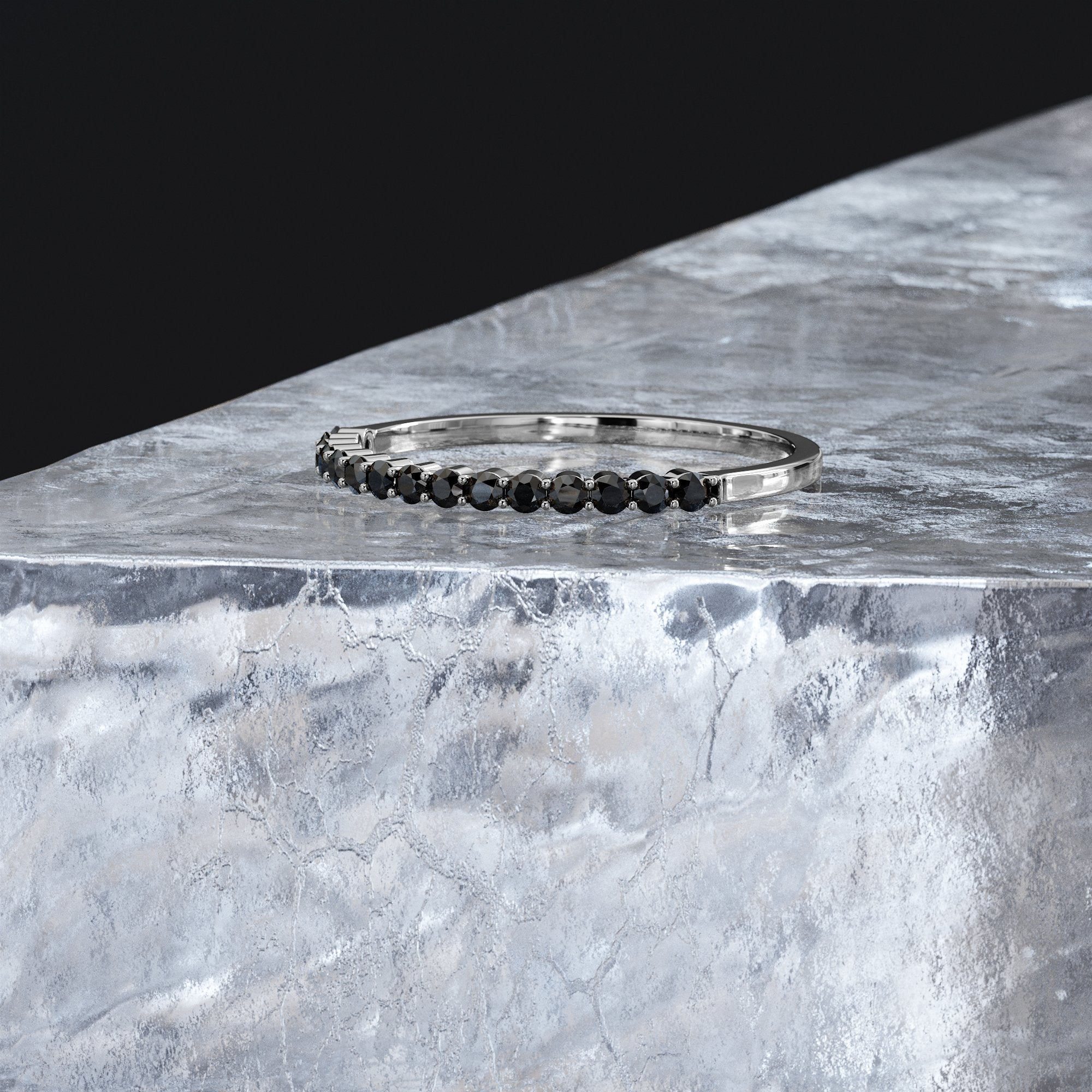 Black Dwarf - Unique Wedding Ring with Round Cut Natural Black Diamonds