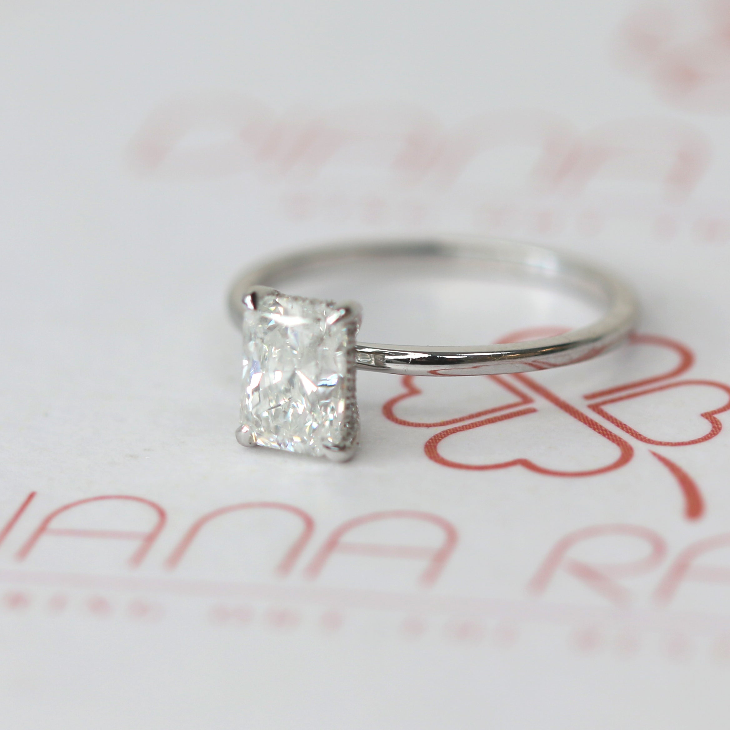Hidden Halo Natural Radiant  Diamond Engagement Ring