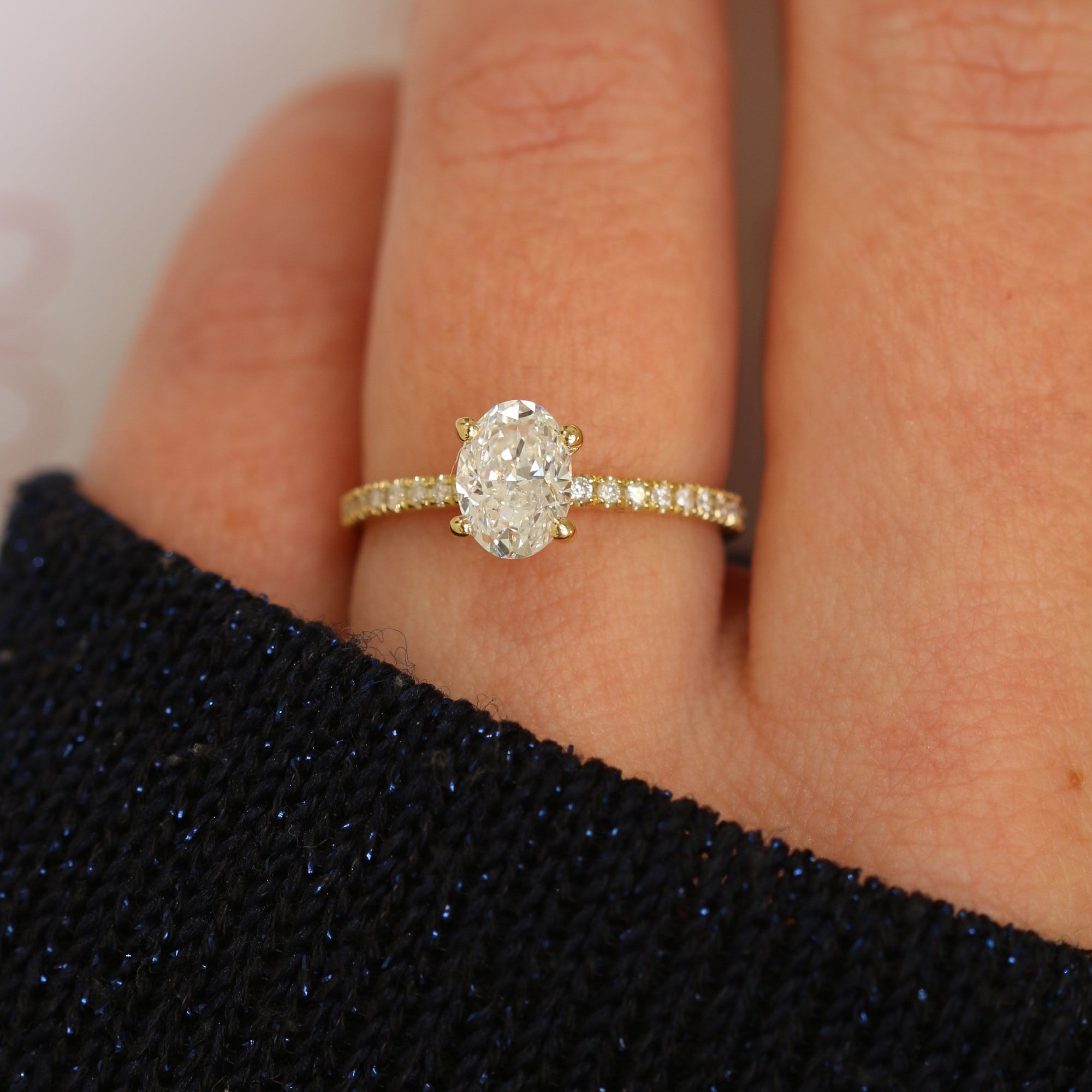 Hidden Halo Natural Oval  Diamond Engagement Ring