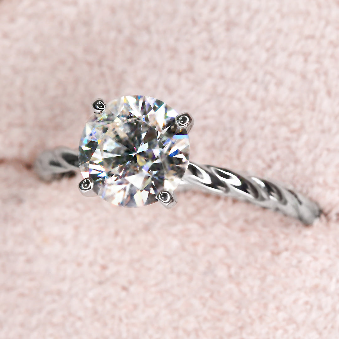 Twisted Shank Natural Round Cut Diamond Engagement Ring