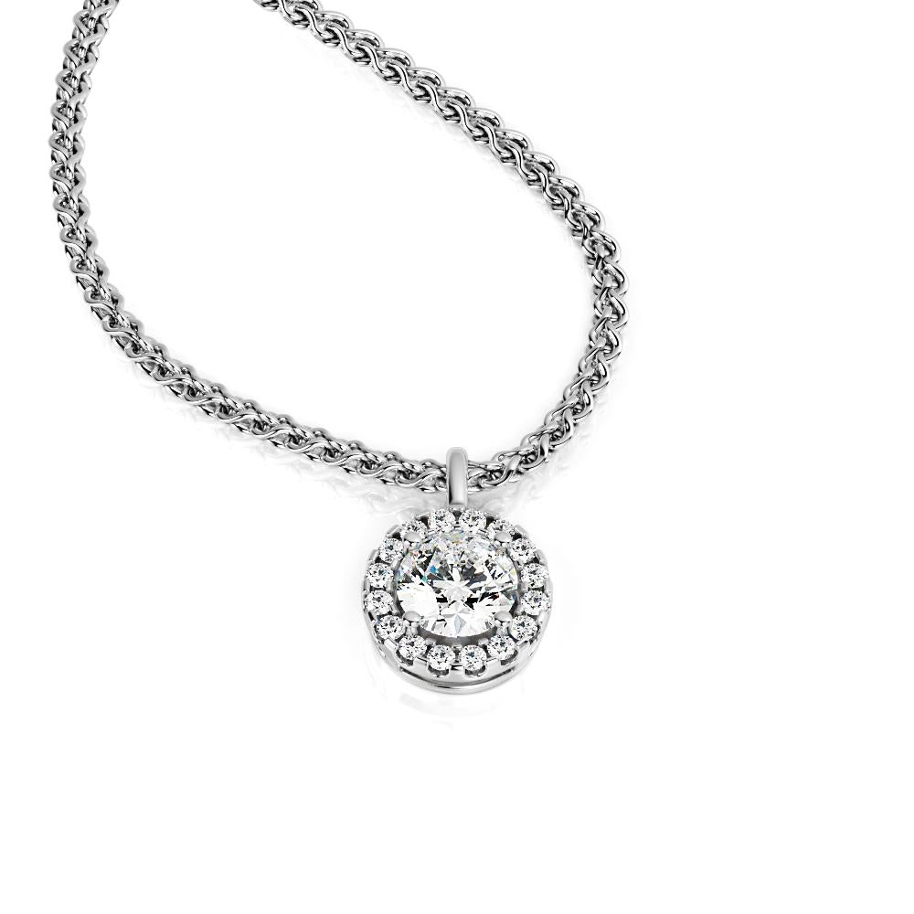 Natural Diamond Halo Pendant with a White Gold Necklace