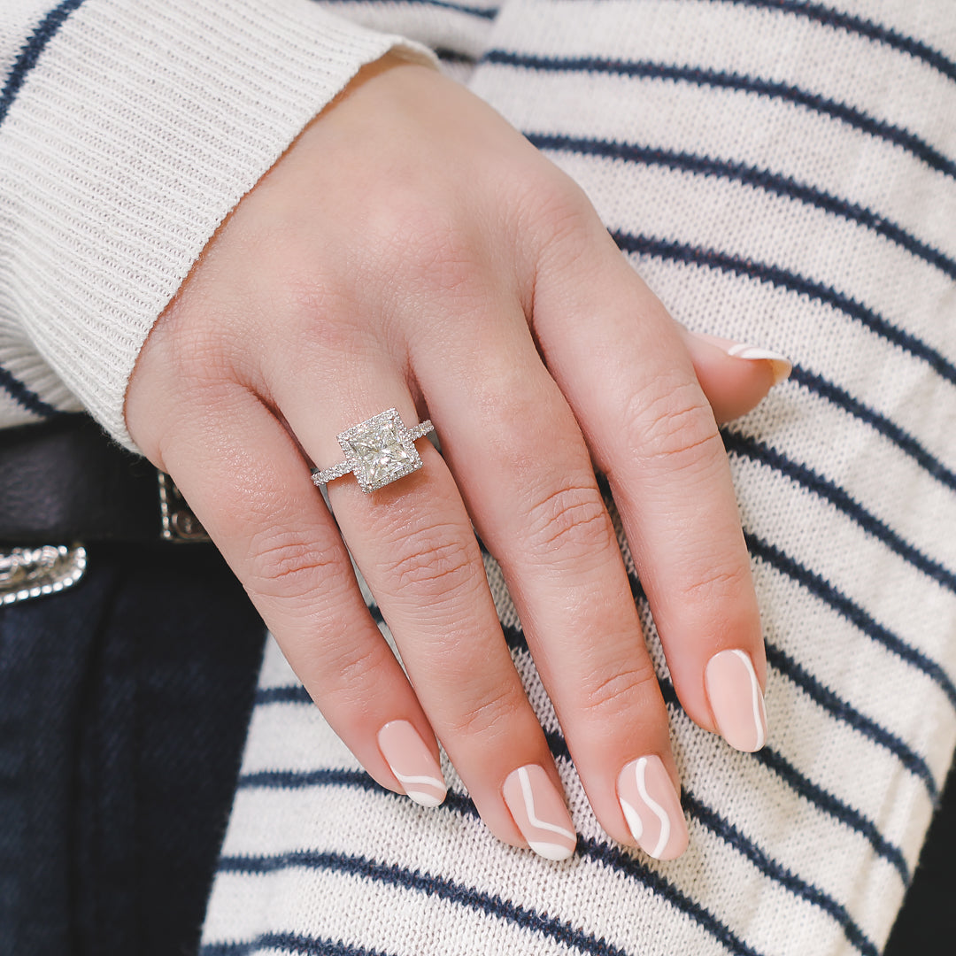 Square Natural Princess Cut  Diamond Engagement Ring