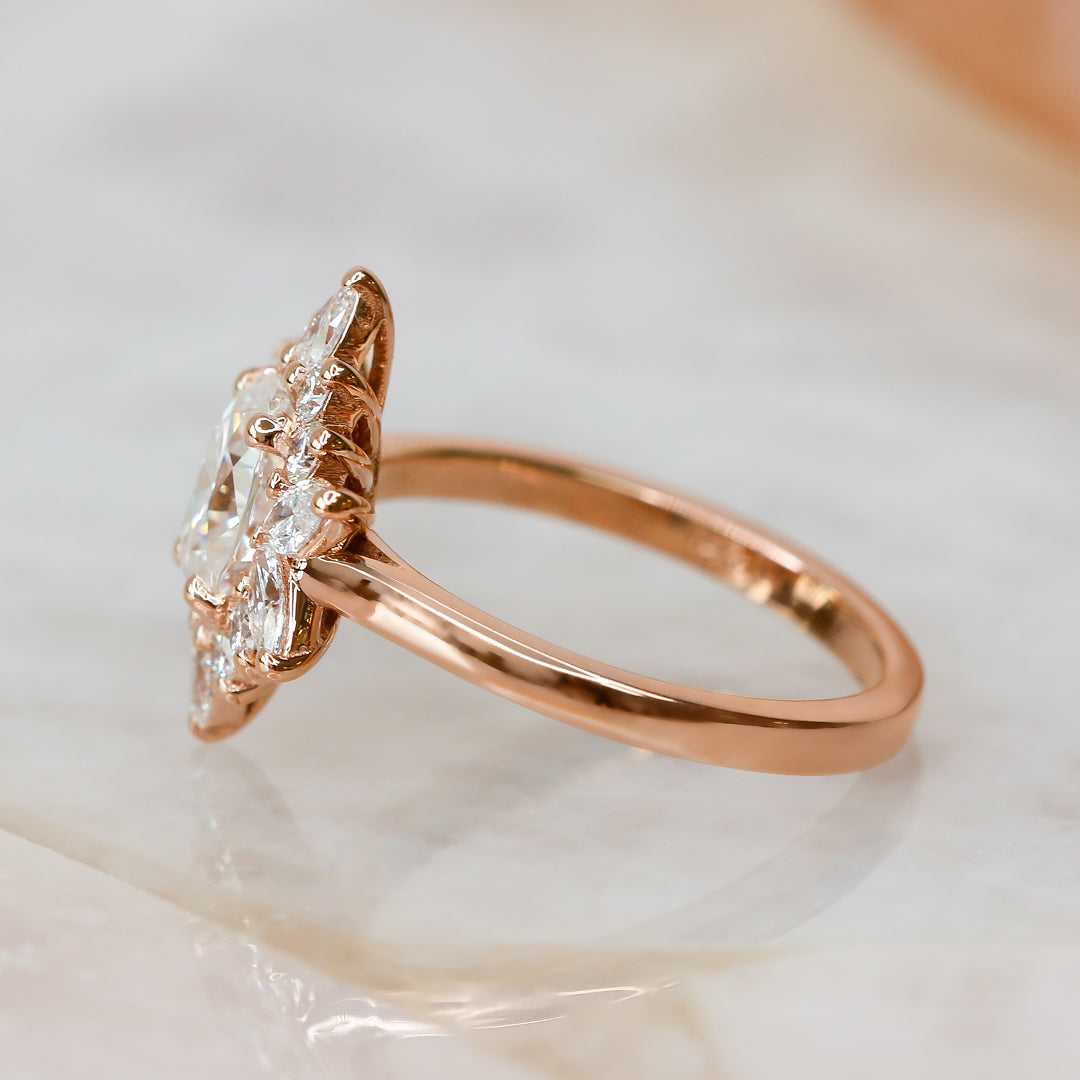 Floral Natural Oval Cut Diamond Engagement Ring