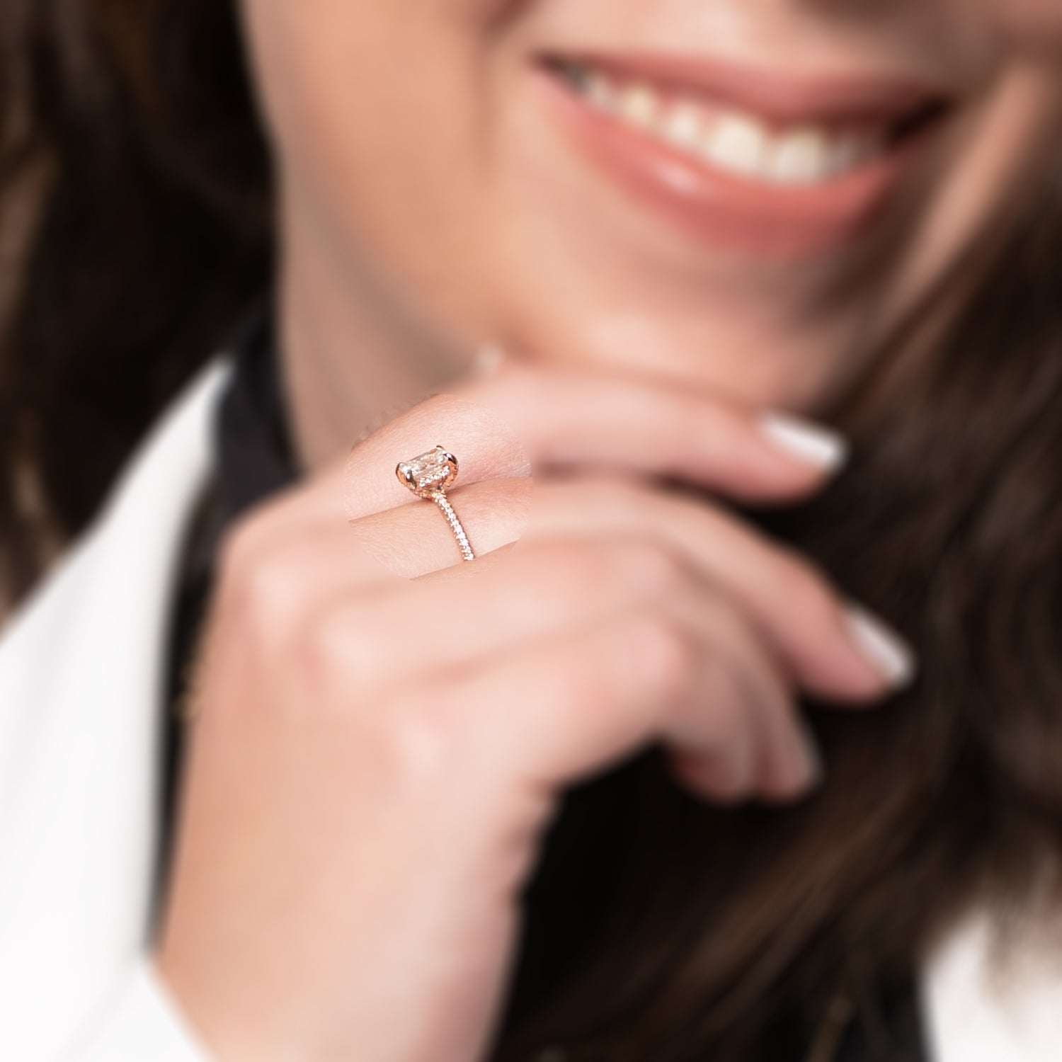 Accent Diamonds Natural Radiant  Diamond Engagement Ring