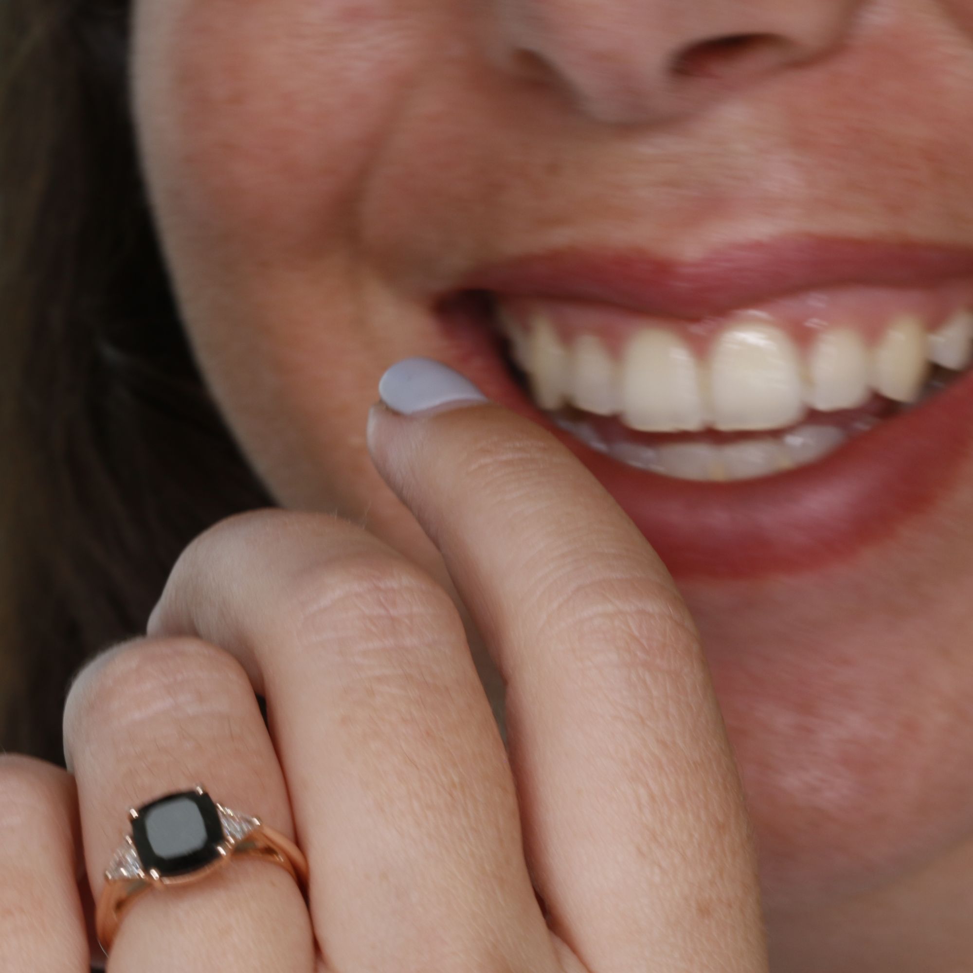 Unique  Natural Black Diamond Cushion Engagement Ring