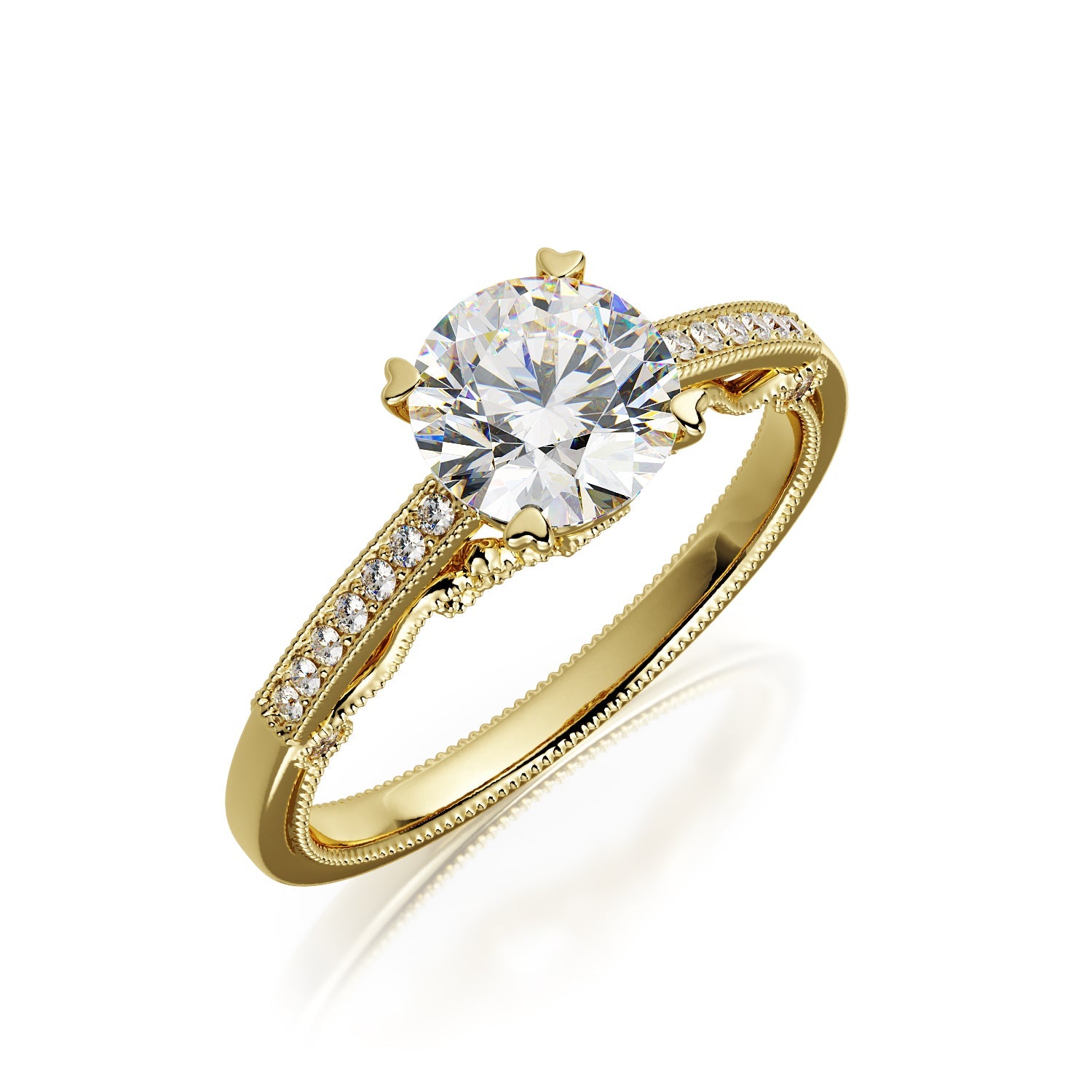 Fos - Accent Diamonds Natural Round Cut Diamond Engagement Ring