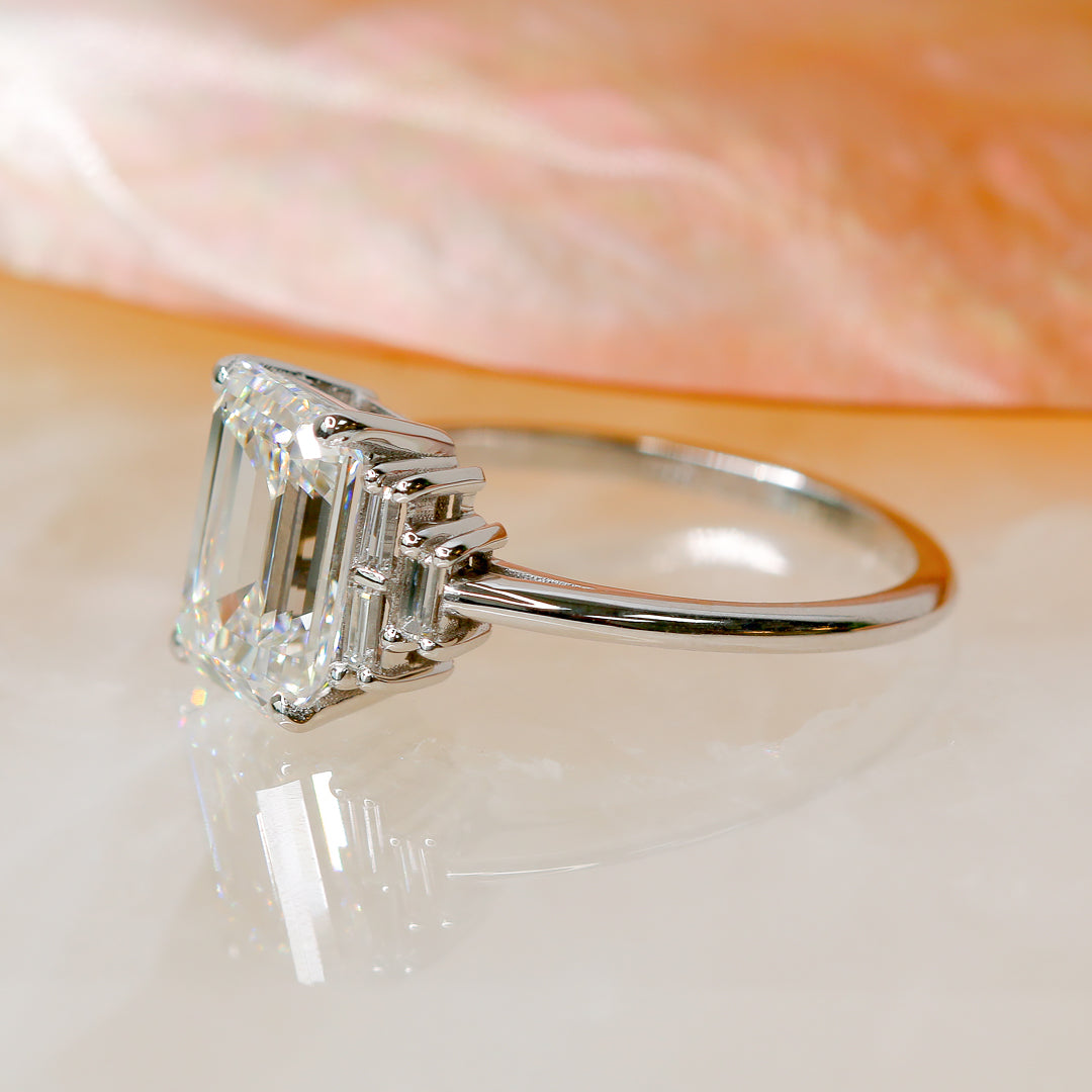 3.31 Carats Natural Emerald Cut Unique Diamond Engagement Ring