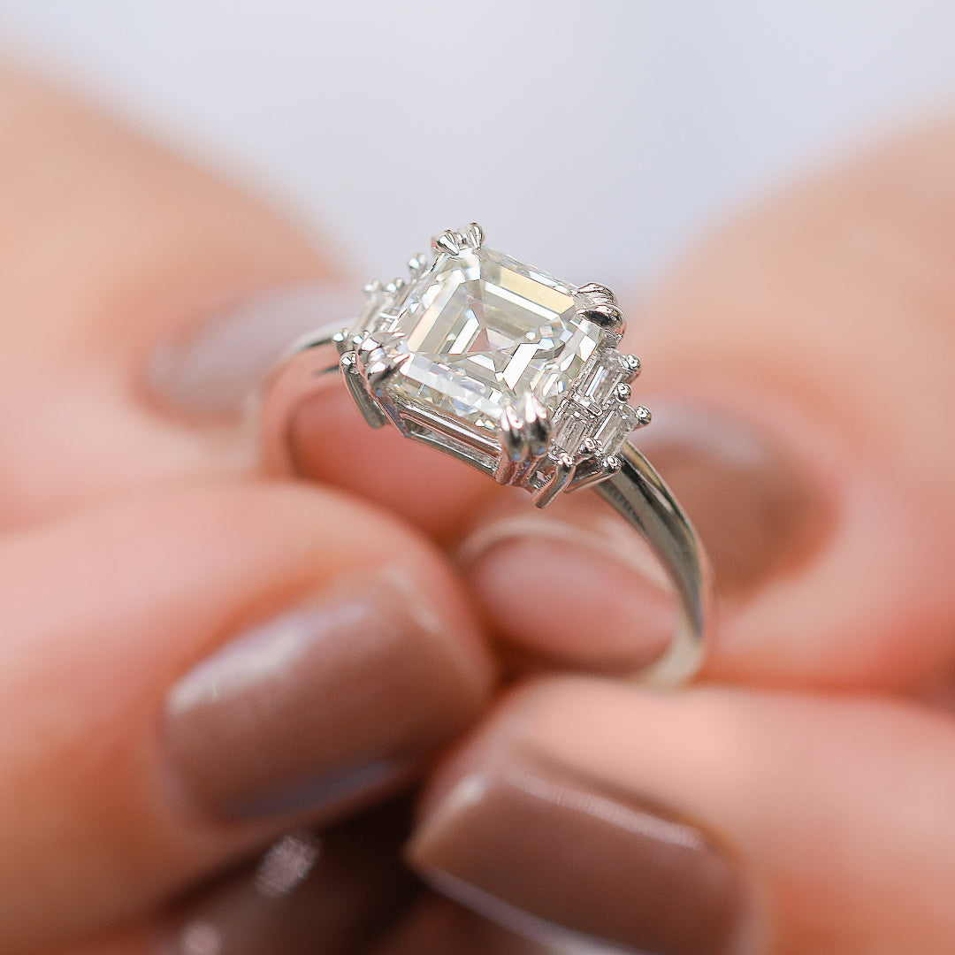 Natural Asscher Cut  Diamond Engagement Ring