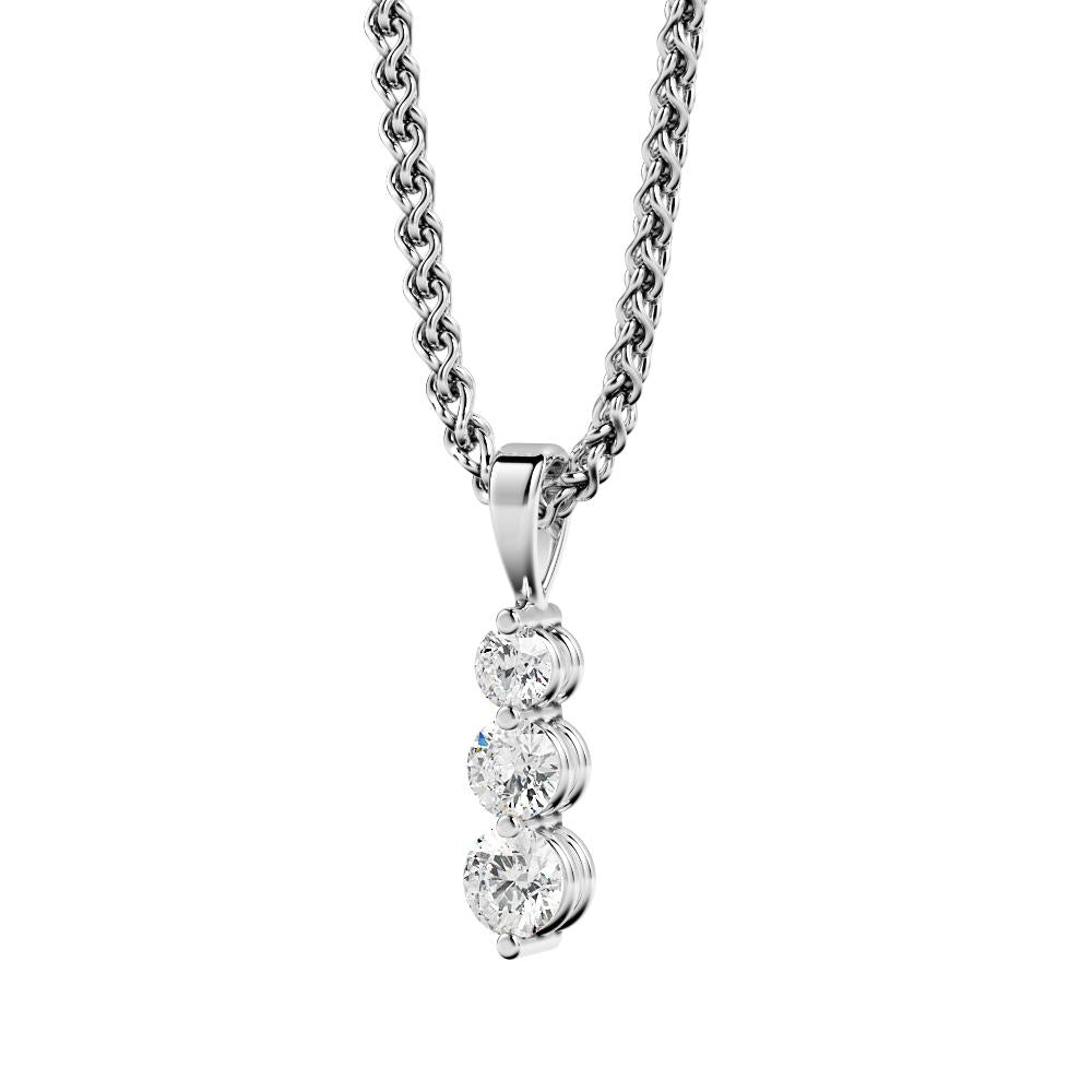 Natural Diamond 3-stone Pendant with a White Necklace