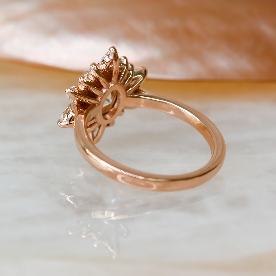 Floral Natural Oval Cut Diamond Engagement Ring