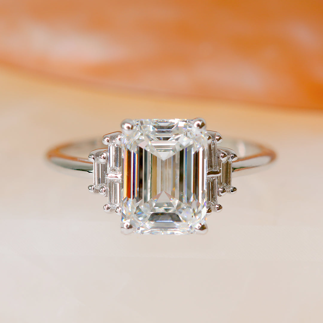 3.31 Carats Natural Emerald Cut Unique Diamond Engagement Ring