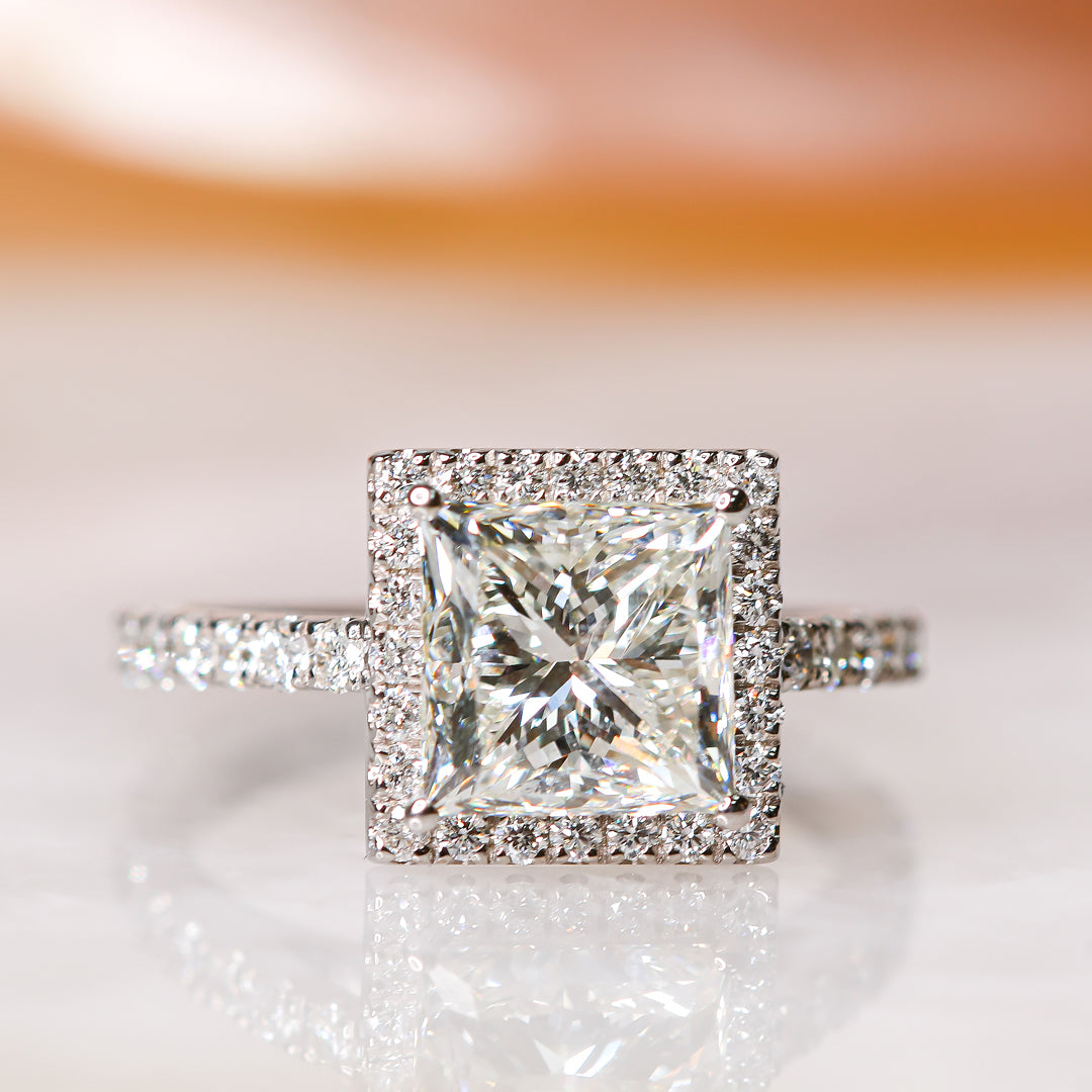 Square Natural Princess Cut  Diamond Engagement Ring
