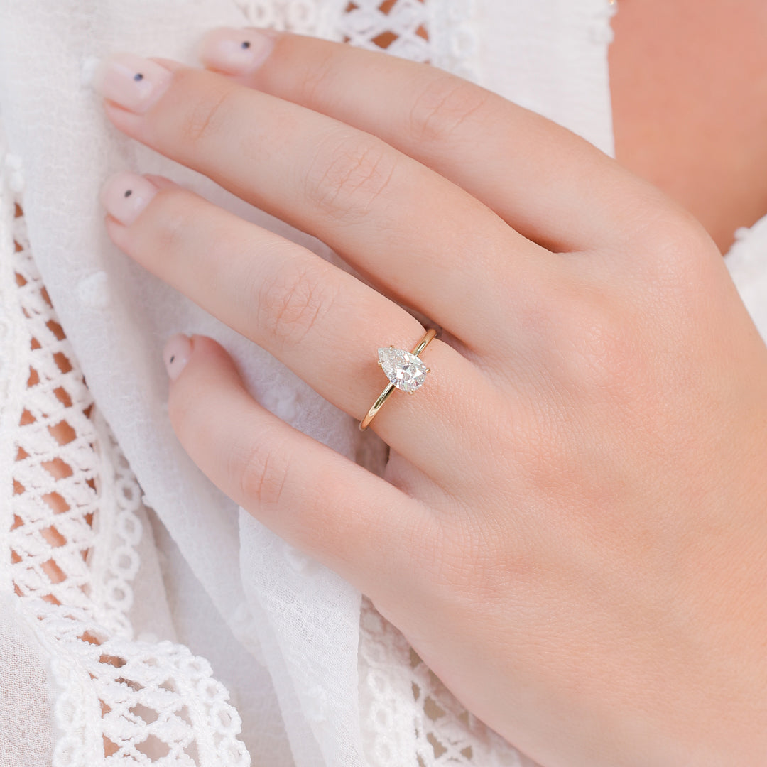 Airglow - Hidden Halo Natural Pear  Diamond Engagement Ring